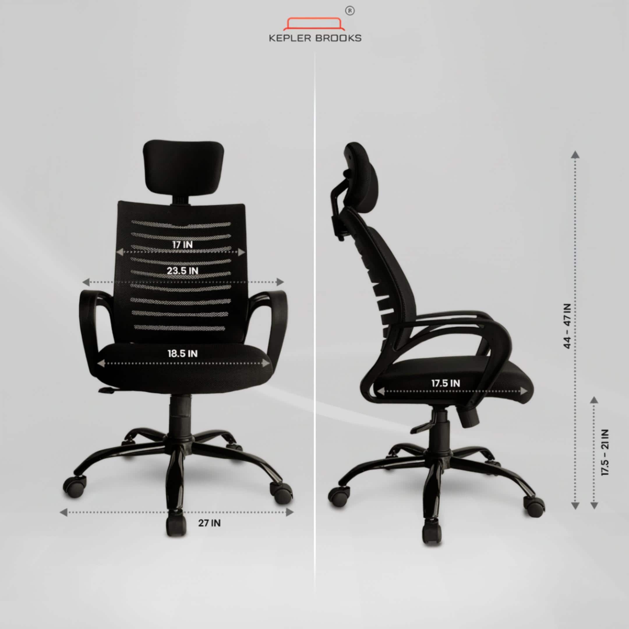 Aspira High Back Mesh Office Chair with Headrest in Black Color