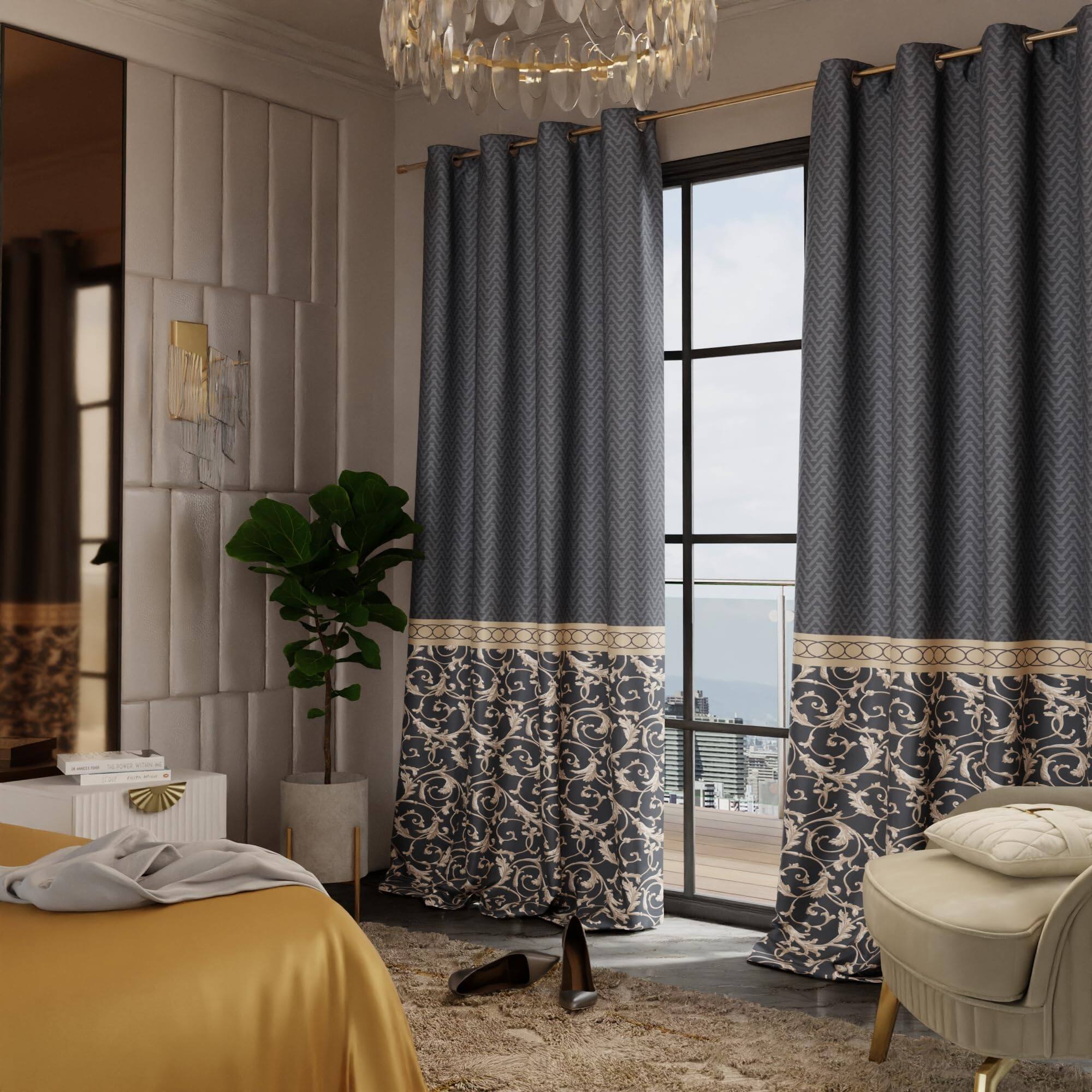 Stoa Paris Satin Long Door Curtain, 70% Blackout Curtains, Sun Protection, Set of 2, Versailles - Regal Slate - Stoa Paris