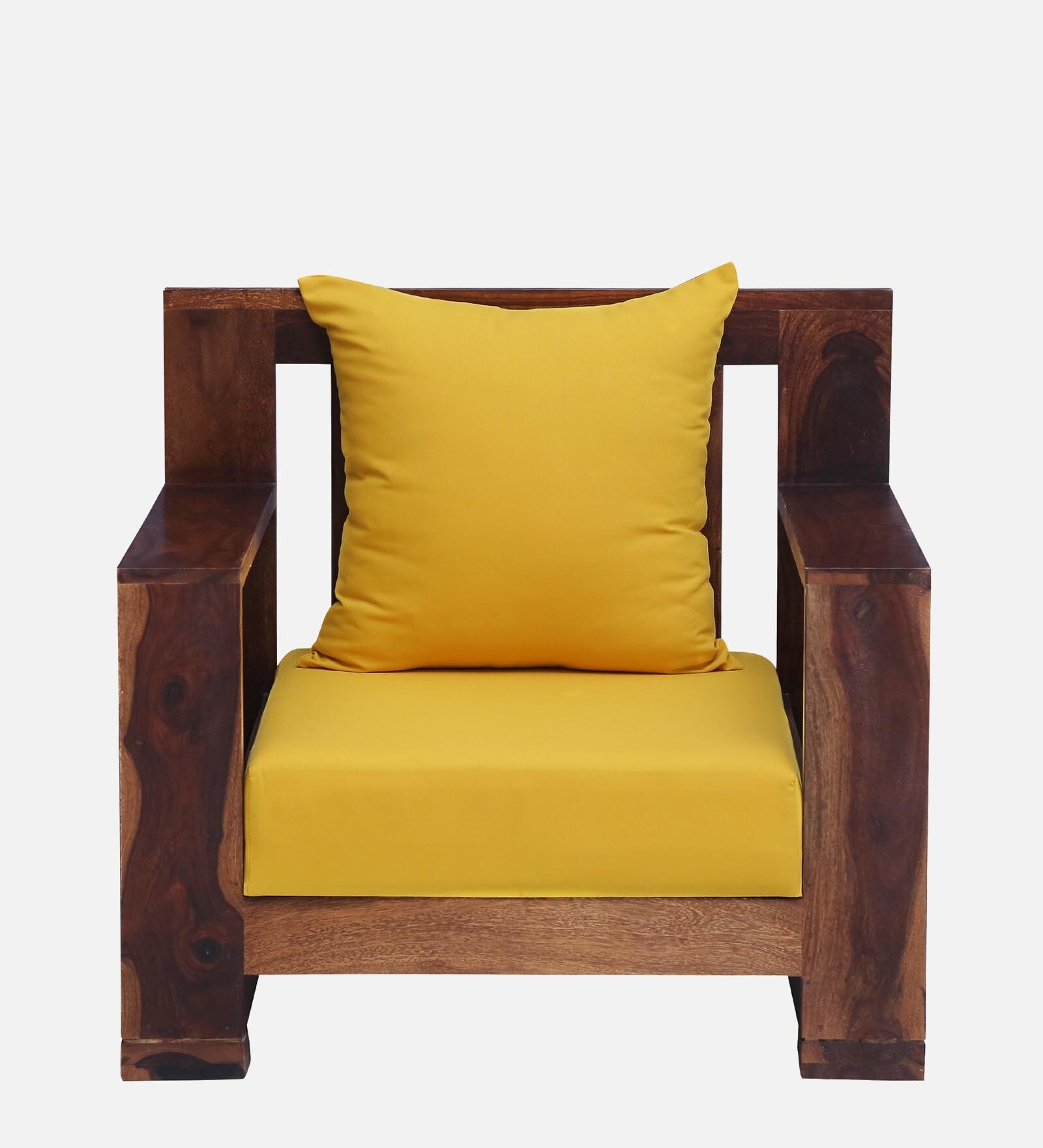 Salamanca Sheesham Wood 1 Seater Sofa In Mustard and Provincial Teak Finish