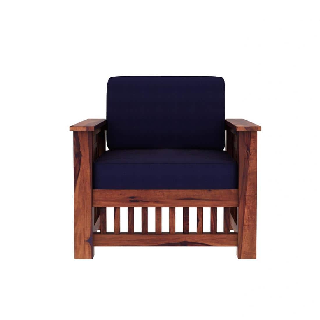 Anjani 3+1+1 Seater Wooden Sofa (BLUE Colour, Teak Finish)