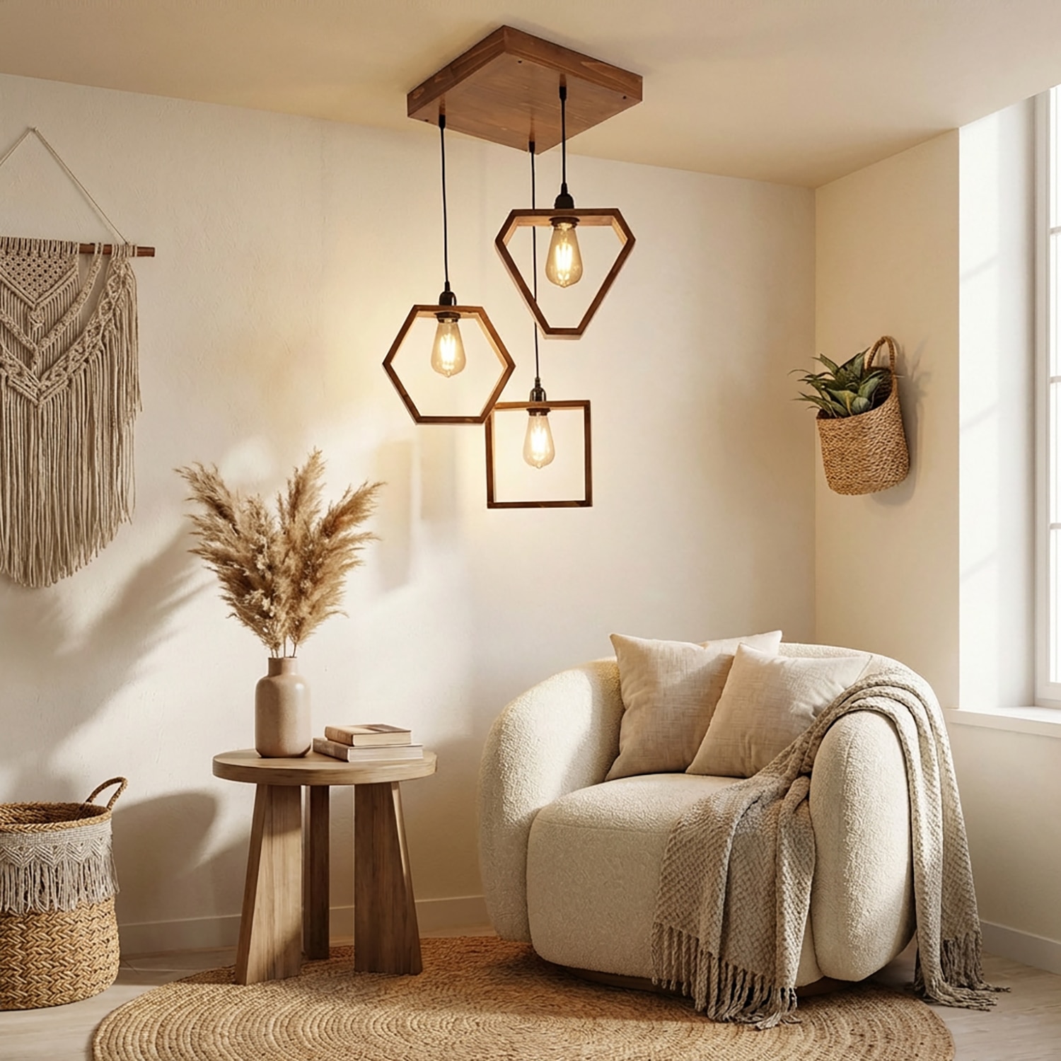 Clark Brown Solid Wood Cluster Hanging Light