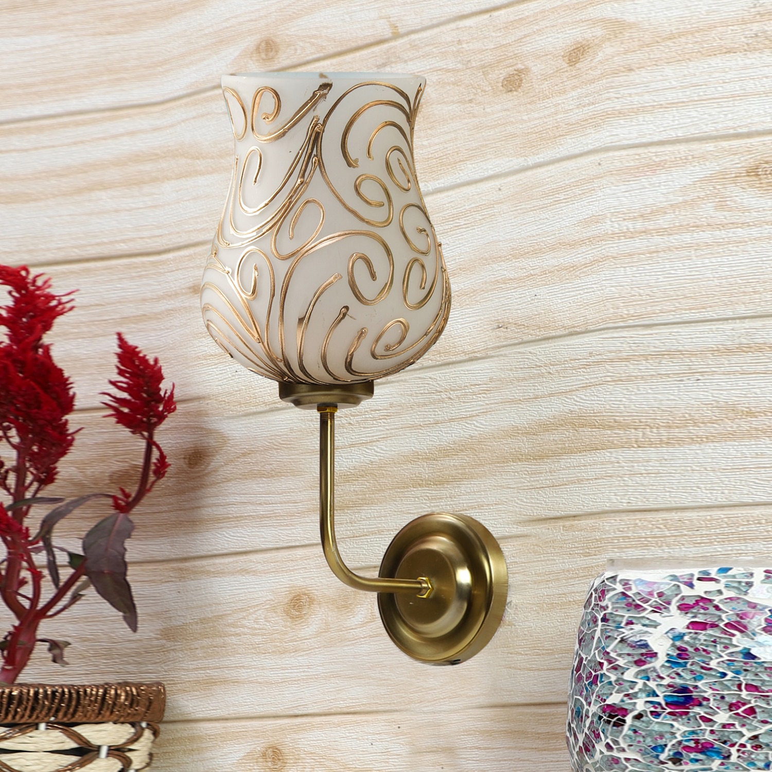 Devansh Metal Electric Wall Light in Gold Colour with Multicolor Shade Count of 1 Light - Devansh
