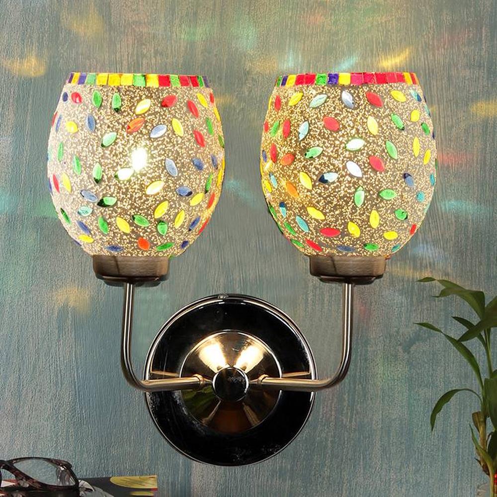 Weyeneth Dual Multicolor Mosaic Glass Wall Mounted Lamp with Steel Base