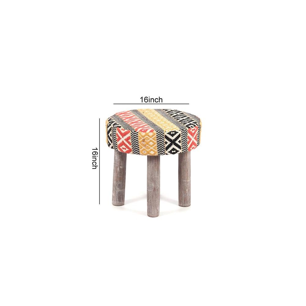 Kingsville Solid Wood Stool in Stripe Multi Colour Jackard fabric