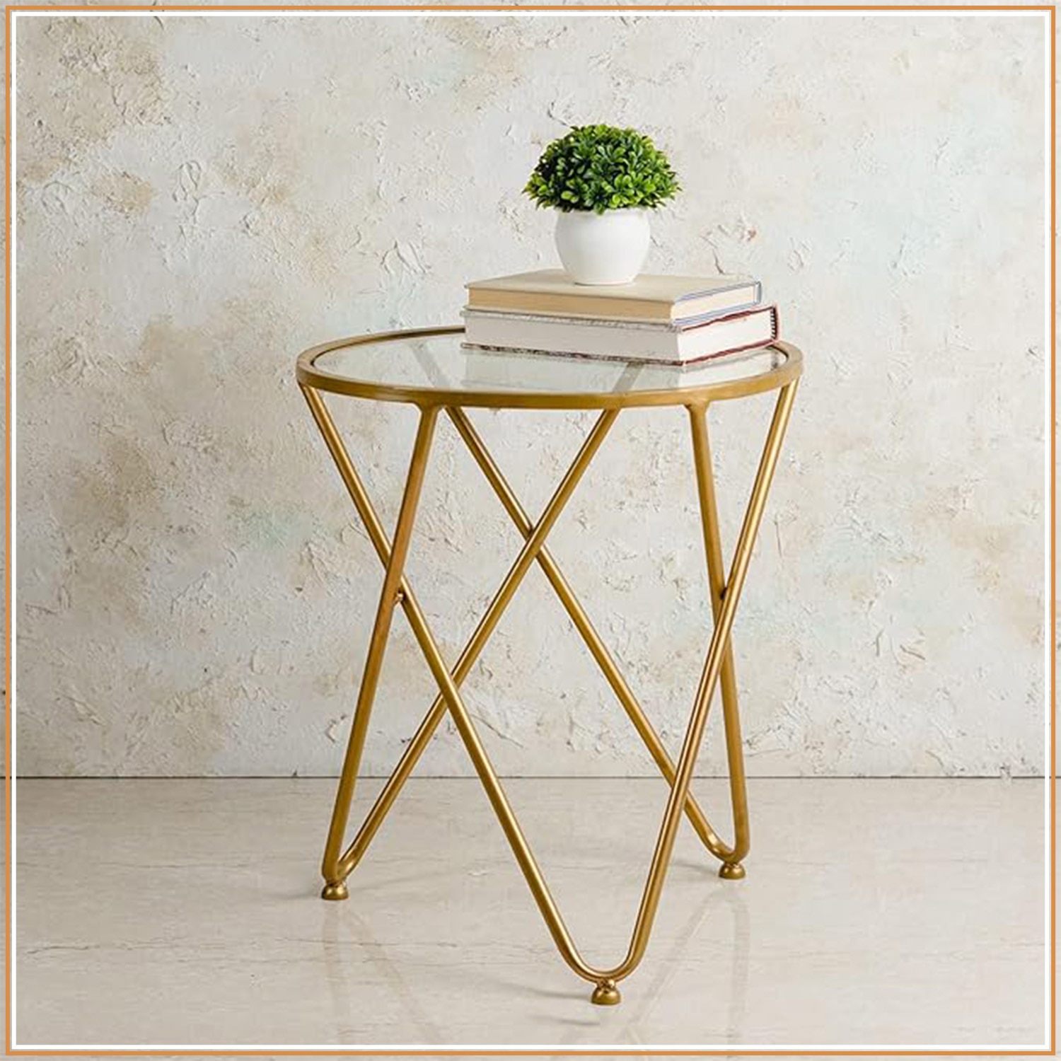 Contemporary Metallic Cross End Table in Gold Color - Nestroots