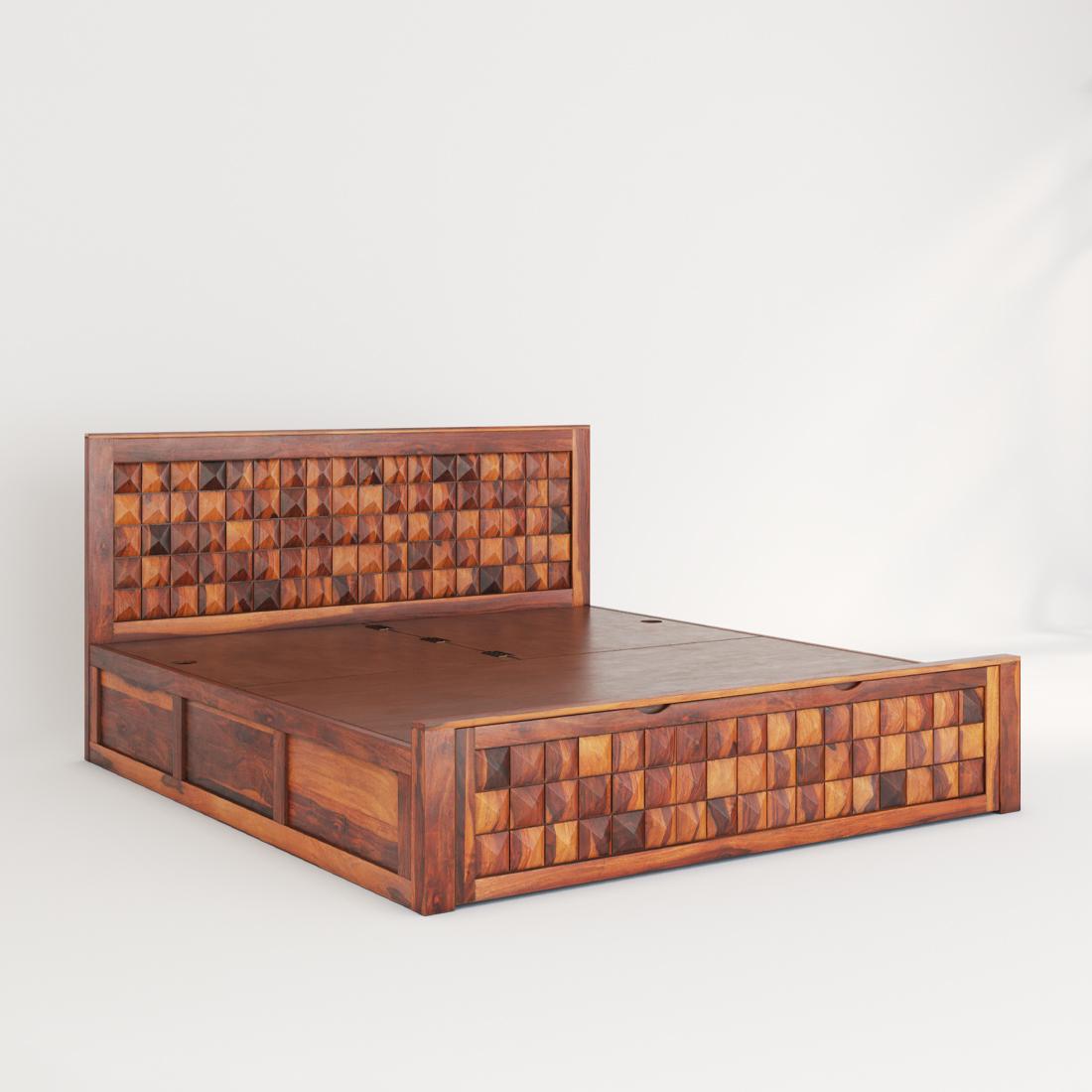 Keaton Solid Wood King Size Drawer And Box Storage Bed In Brown Finish