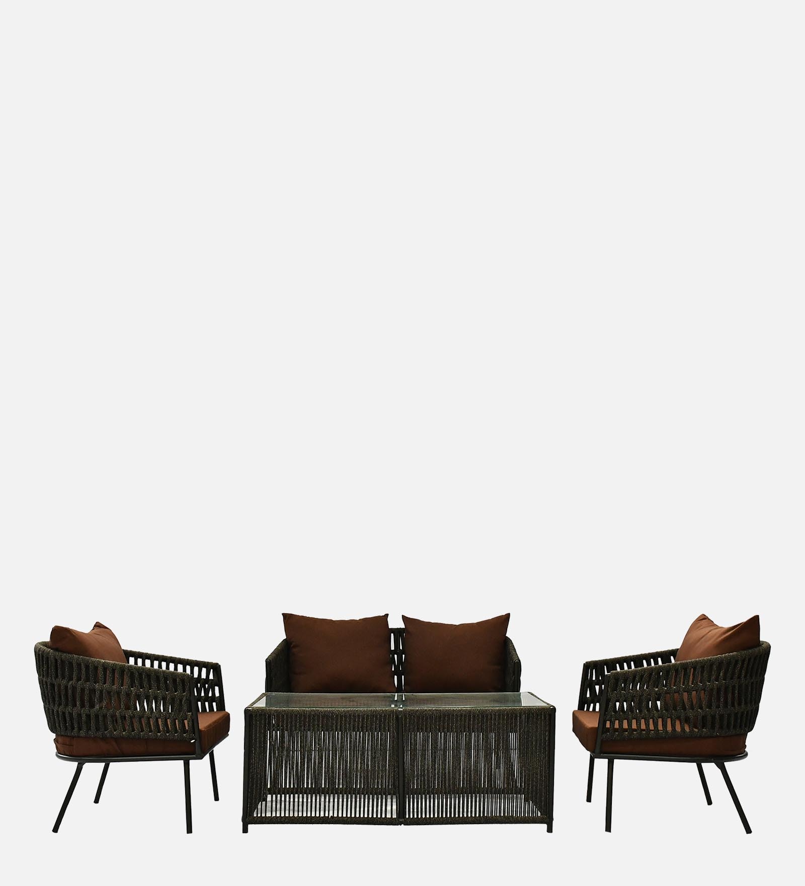 Bibao 2+1+1 Seater Rope Sofa Set in Charcoal and Brown Finish
