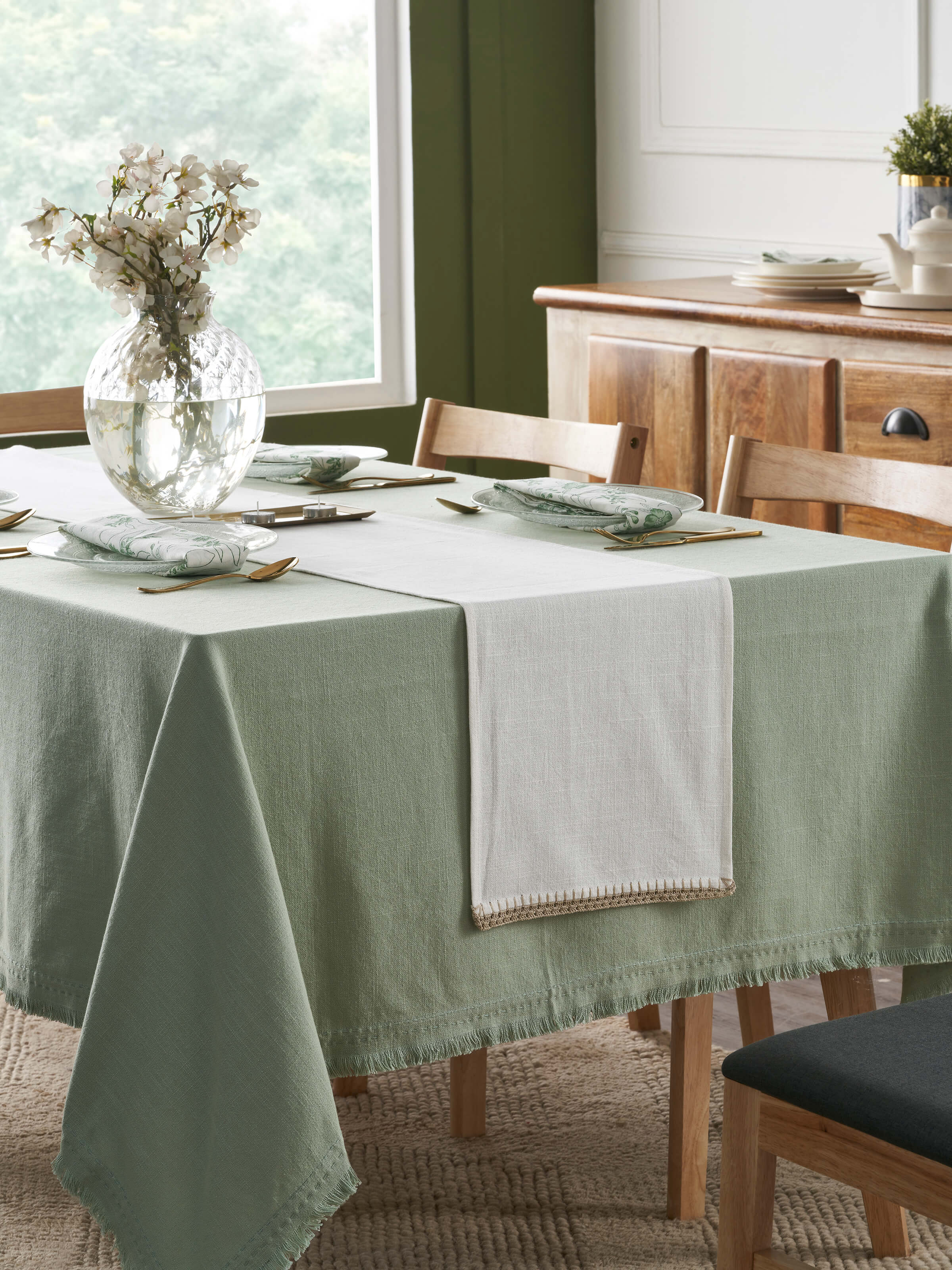 Nityam Ivory Cotton Slub Crochet Table Runner