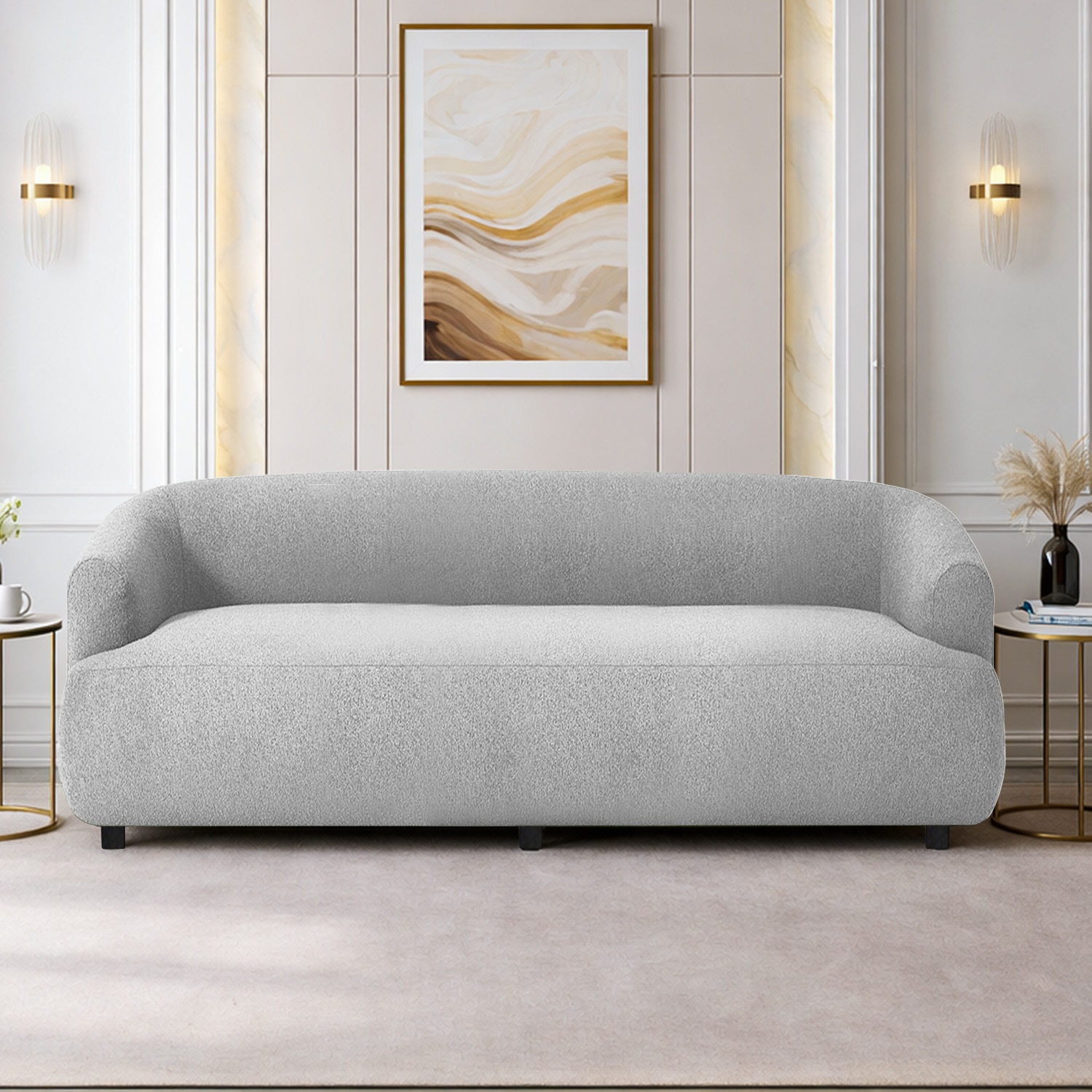 Morgen Boucle Fabric 3 Seater Sofa In Grey