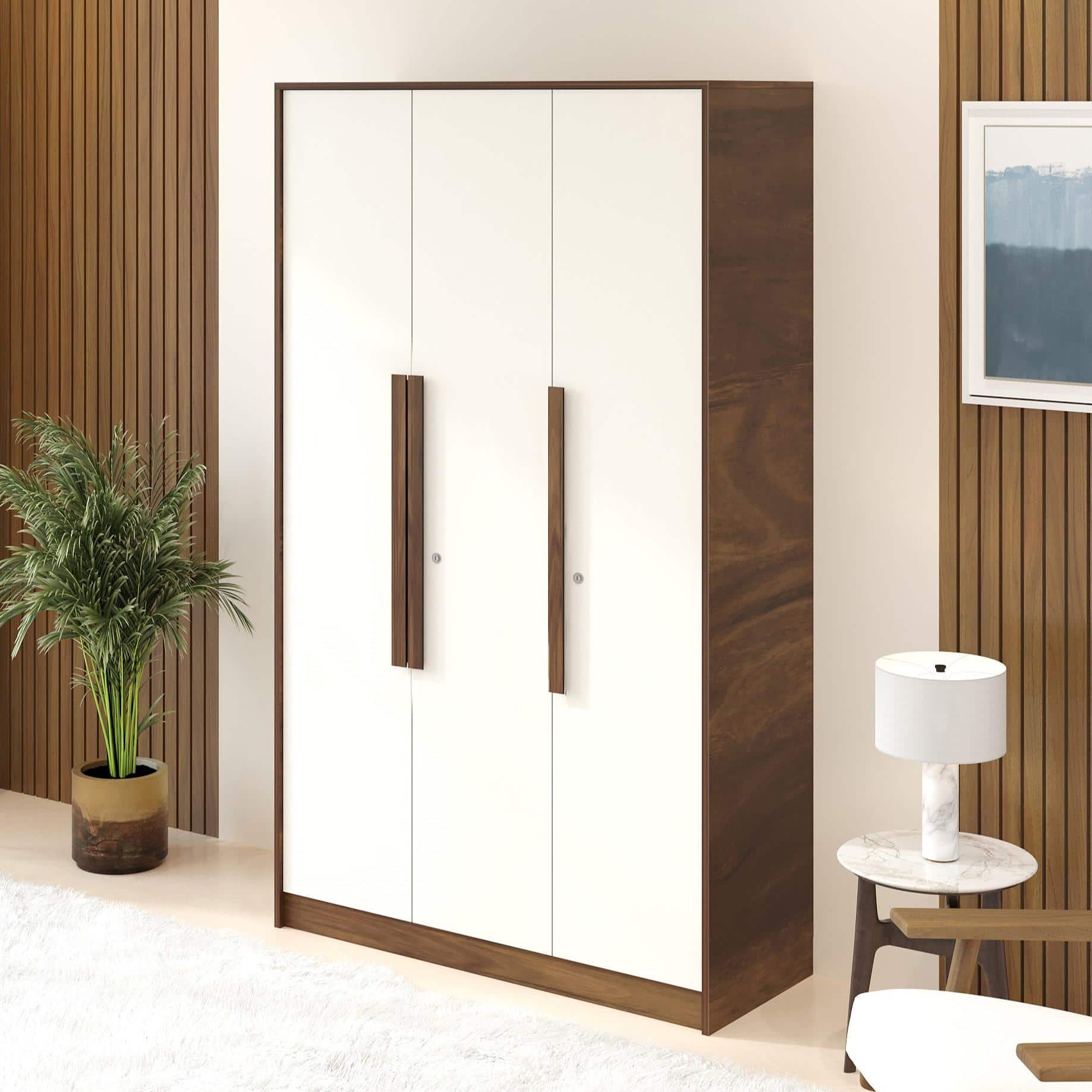 Maltein 3 Door Engineered Wood Wardrobe In Brown Maple & White Finish