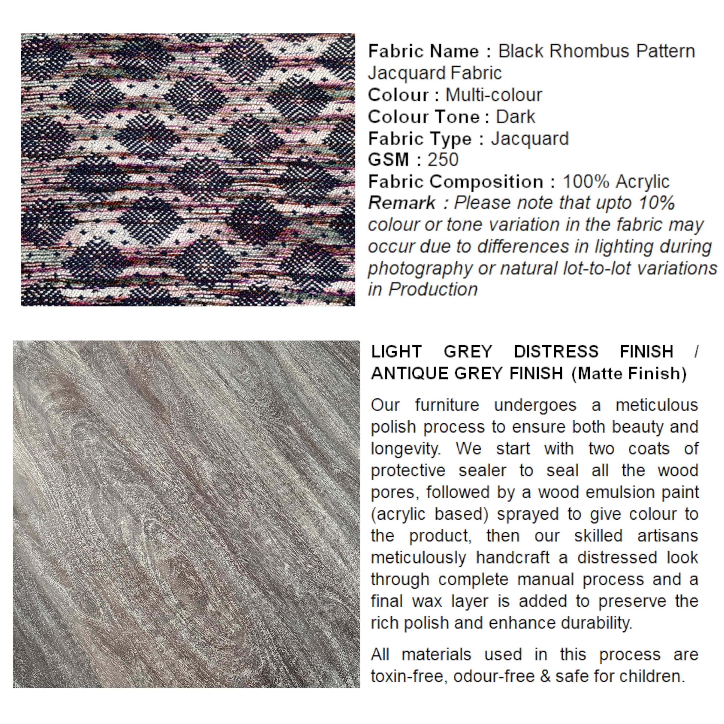 Morgan Solid Wood Pouf Stool in Black Diamond Jackard fabric