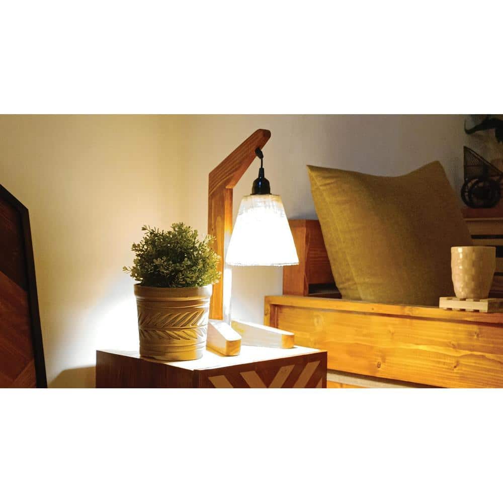 Charles Brown Wooden Table Lamp with White Jute Lampshade