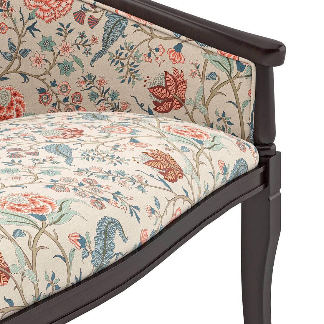 Florence Loveseat 2 Seater In Mahogany Finish With Calico Floral Retreat Fabric Colour