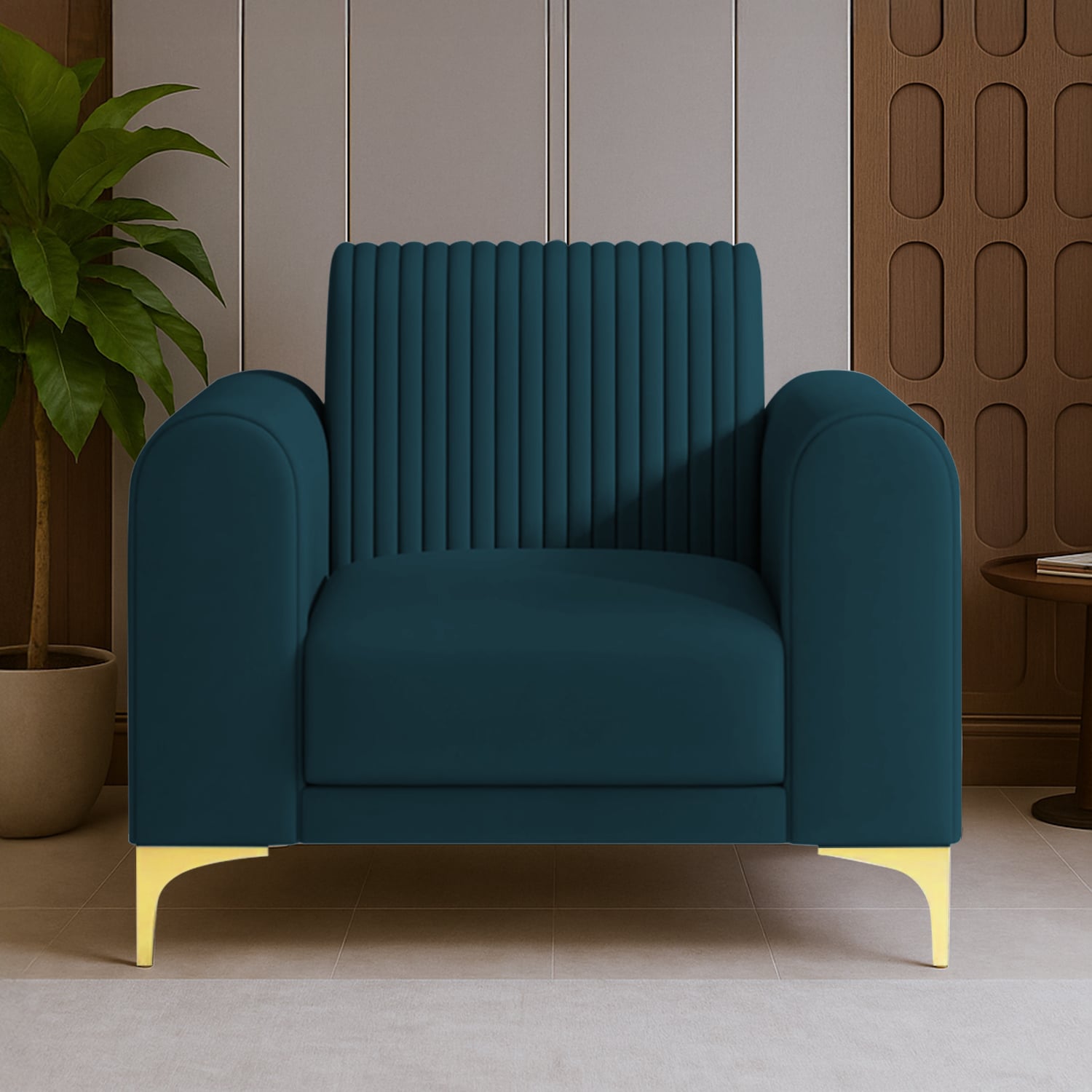 Veniza Velvet 1 Seater Sofa In T Blue Colour