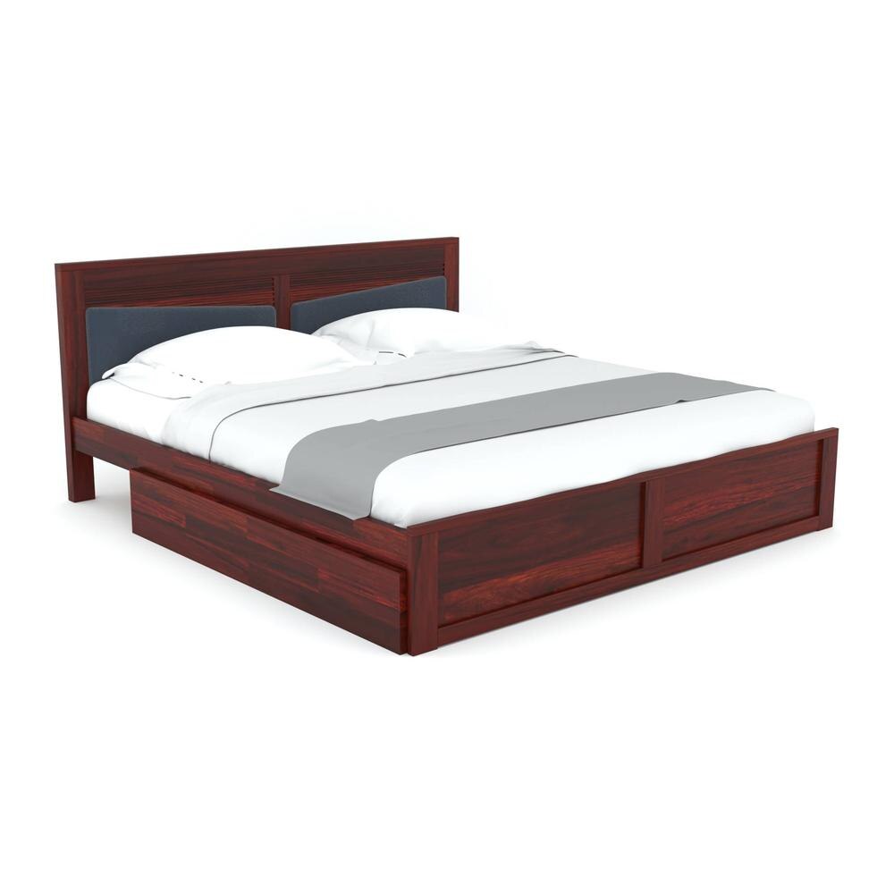 Nikos Sheesham Wood King Size Bed With Drawer Storage In Honey Oak Finish