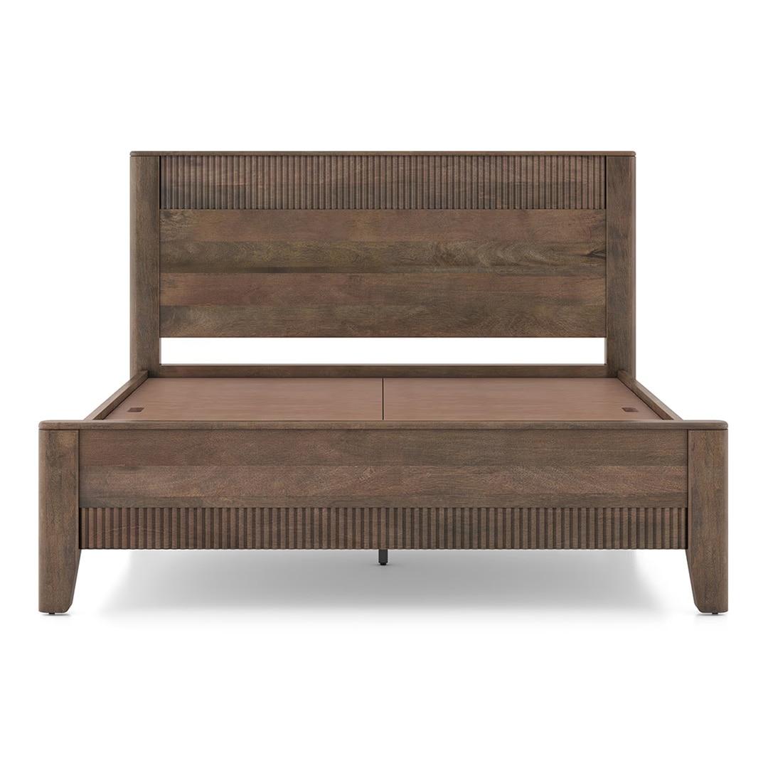 Toledo Solid Wood Queen Size Non Storage Bed In Danish Walnut Finish