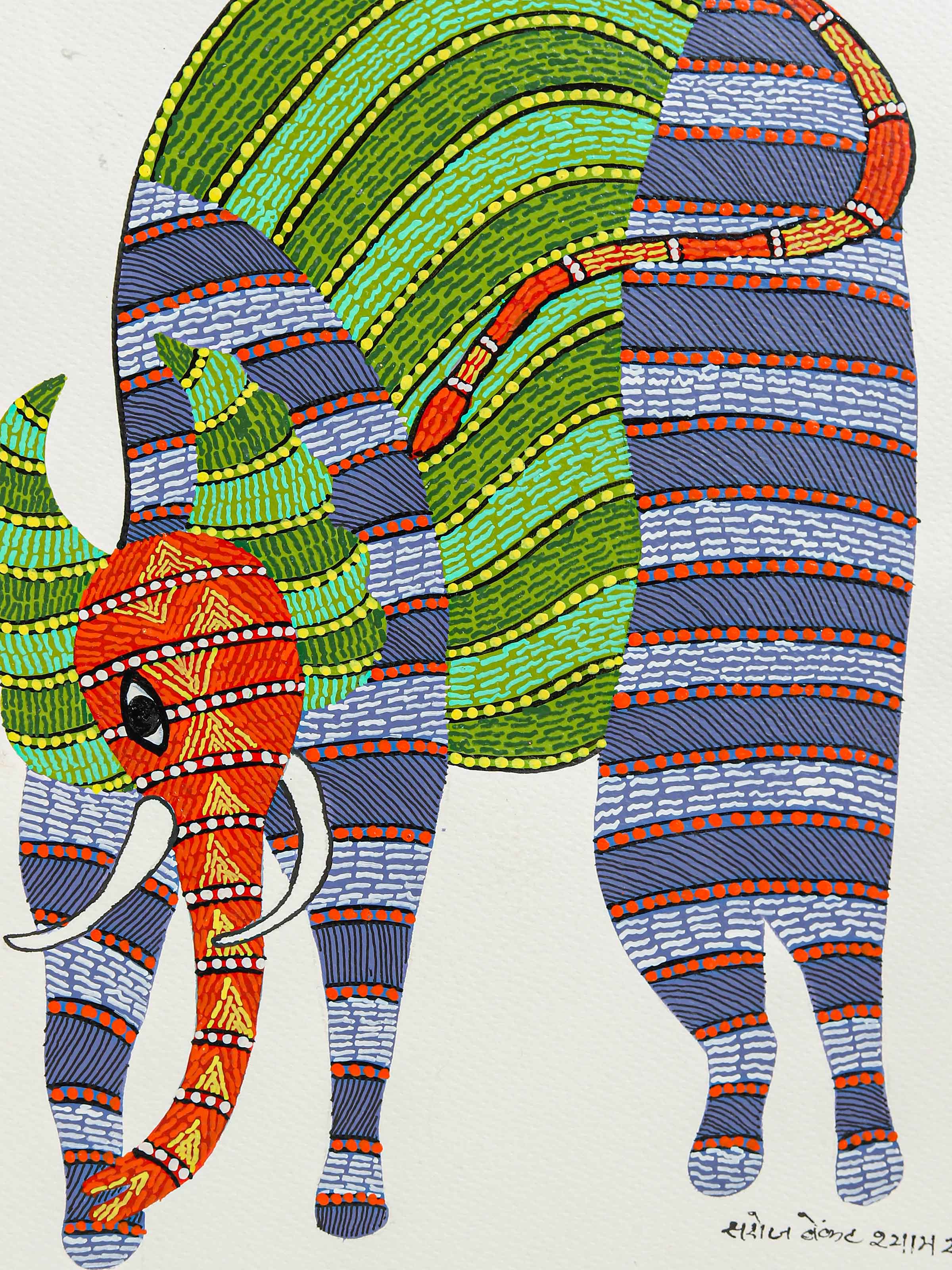 Wandering Elephant Gond Art