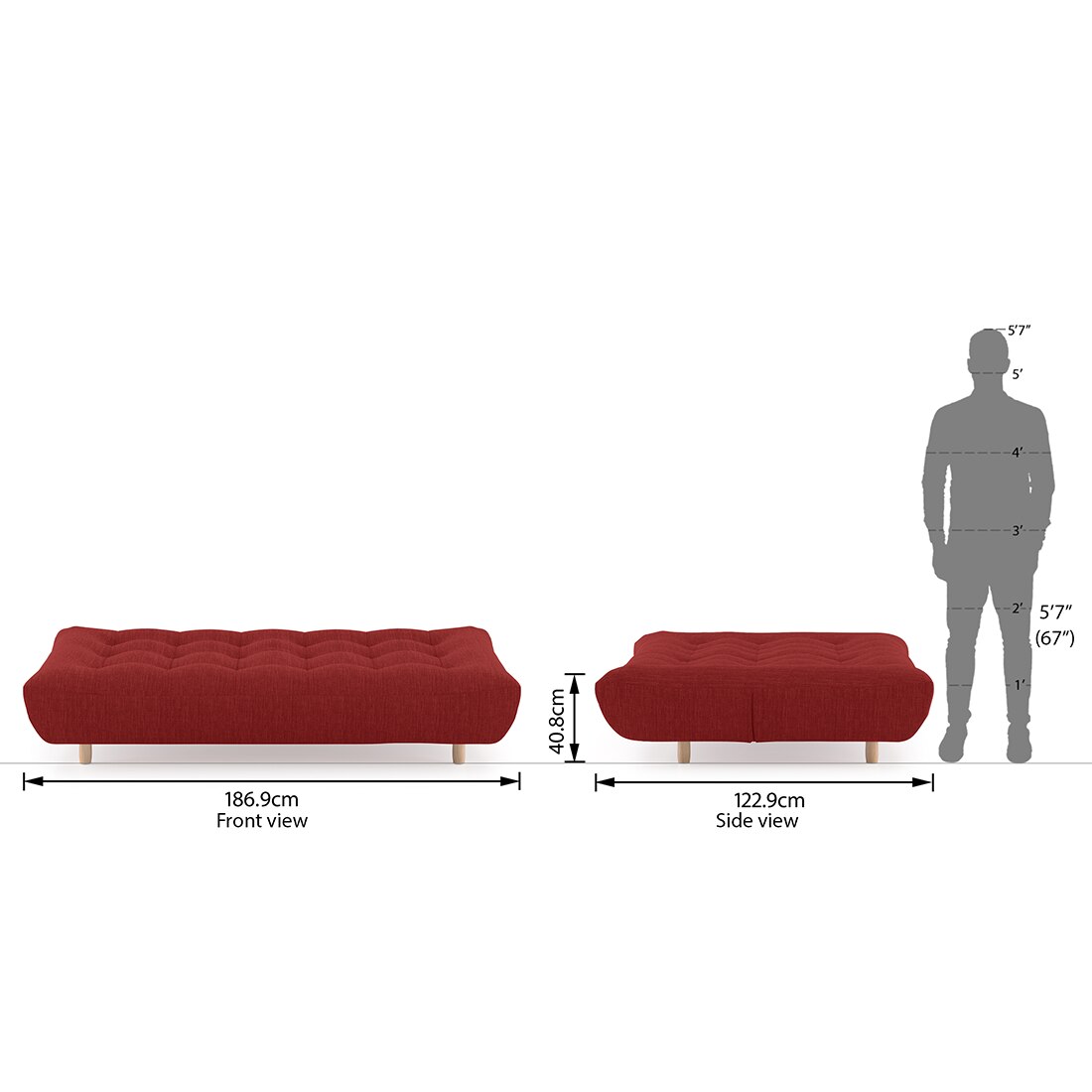 Palermo 3 Seater Click Clack Sofa cum Bed In Salsa Red Colour