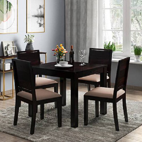 Arabia Solid Wood 4 Seater Storage Dining Table In Mahogany Finish