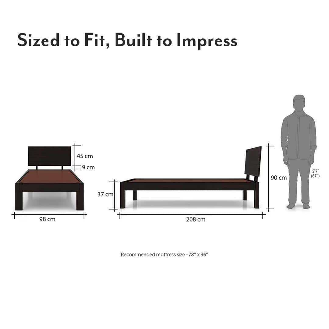 Boston Solid Wood Single Size Bed In Mahogany Finish
