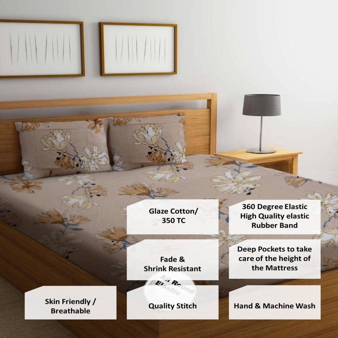 High Quality Cotton mix Double bed Fitted Bedsheets 198 cmsx 182 cms ( Pillows 46 x 49 cms)