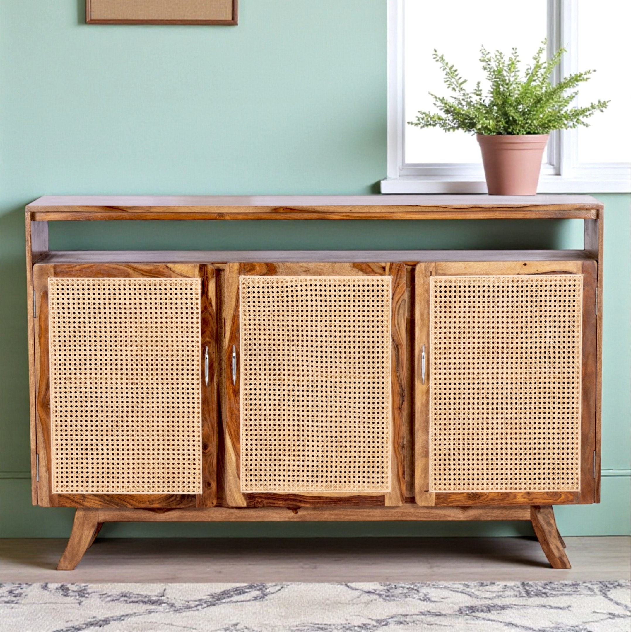 Rockport Sheesham Wood Mid Sideboard With Rattan Work