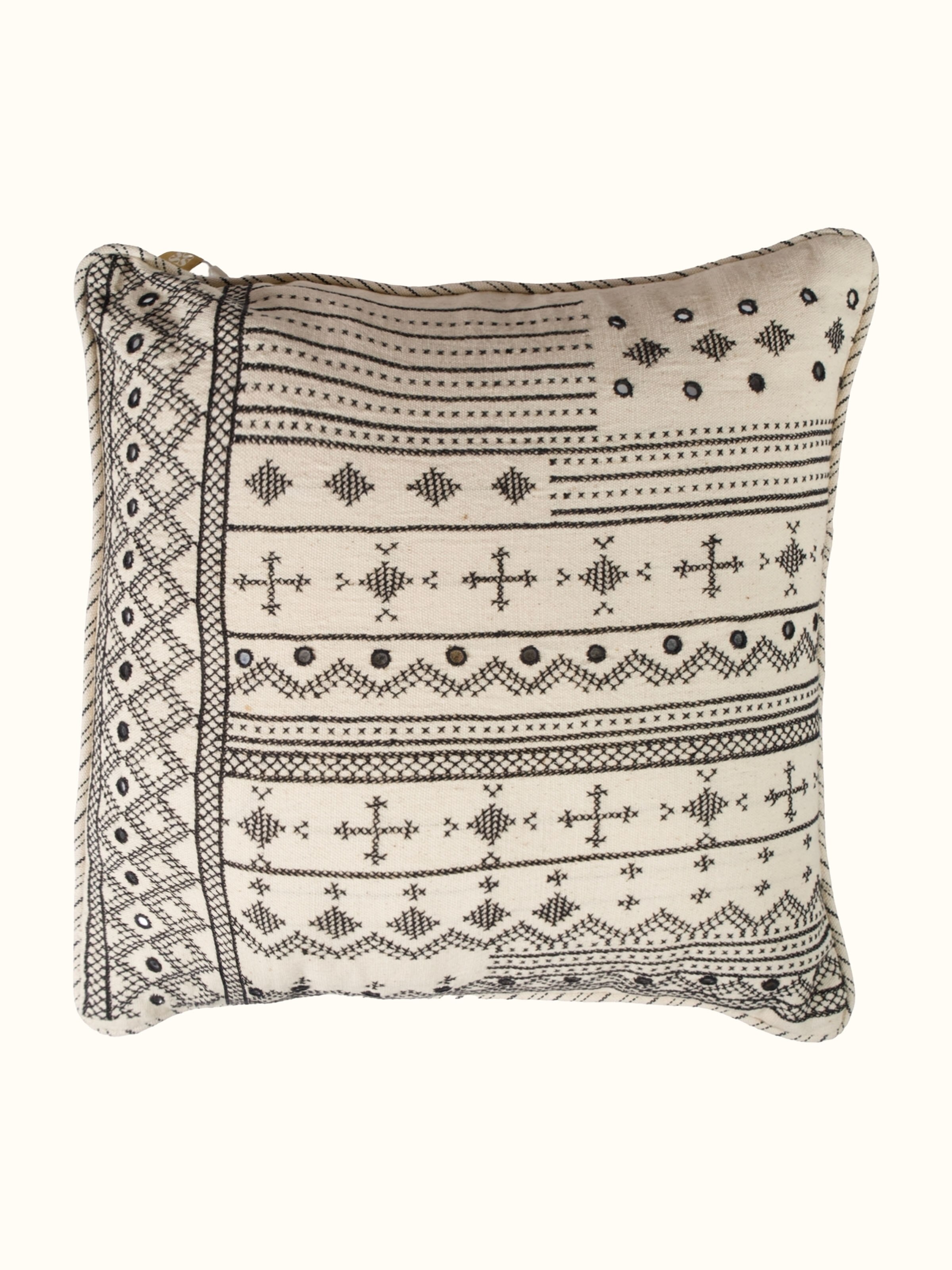 Folk Geo Hand Embroidered Panel Cushion Cover