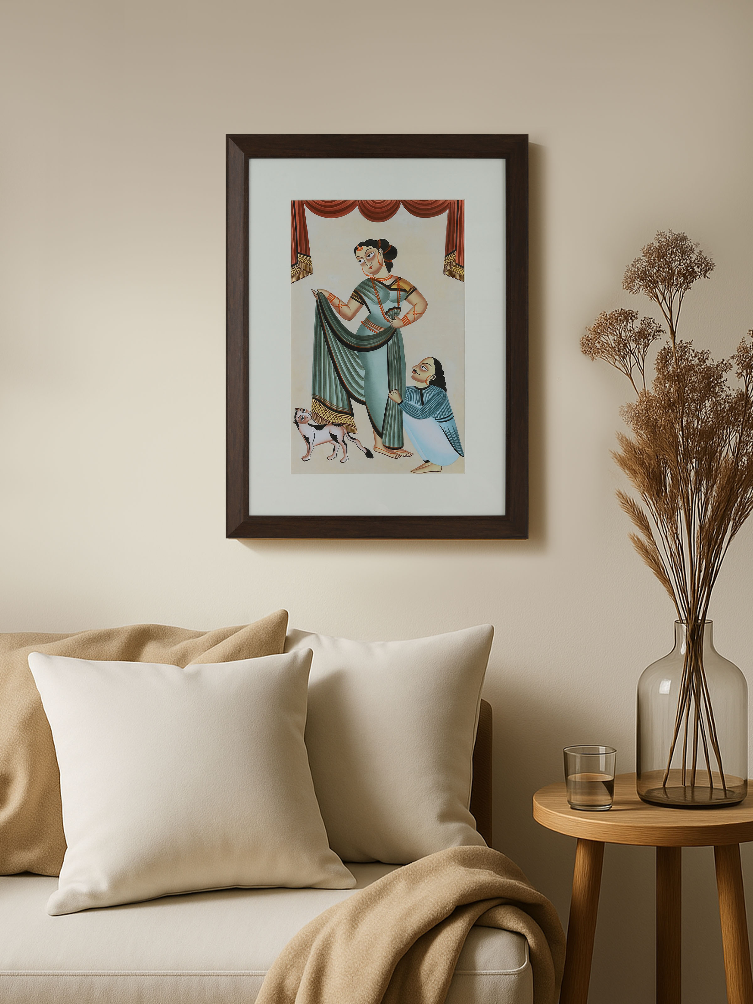 Lifestyle view of Man Woman Kalighat Painting