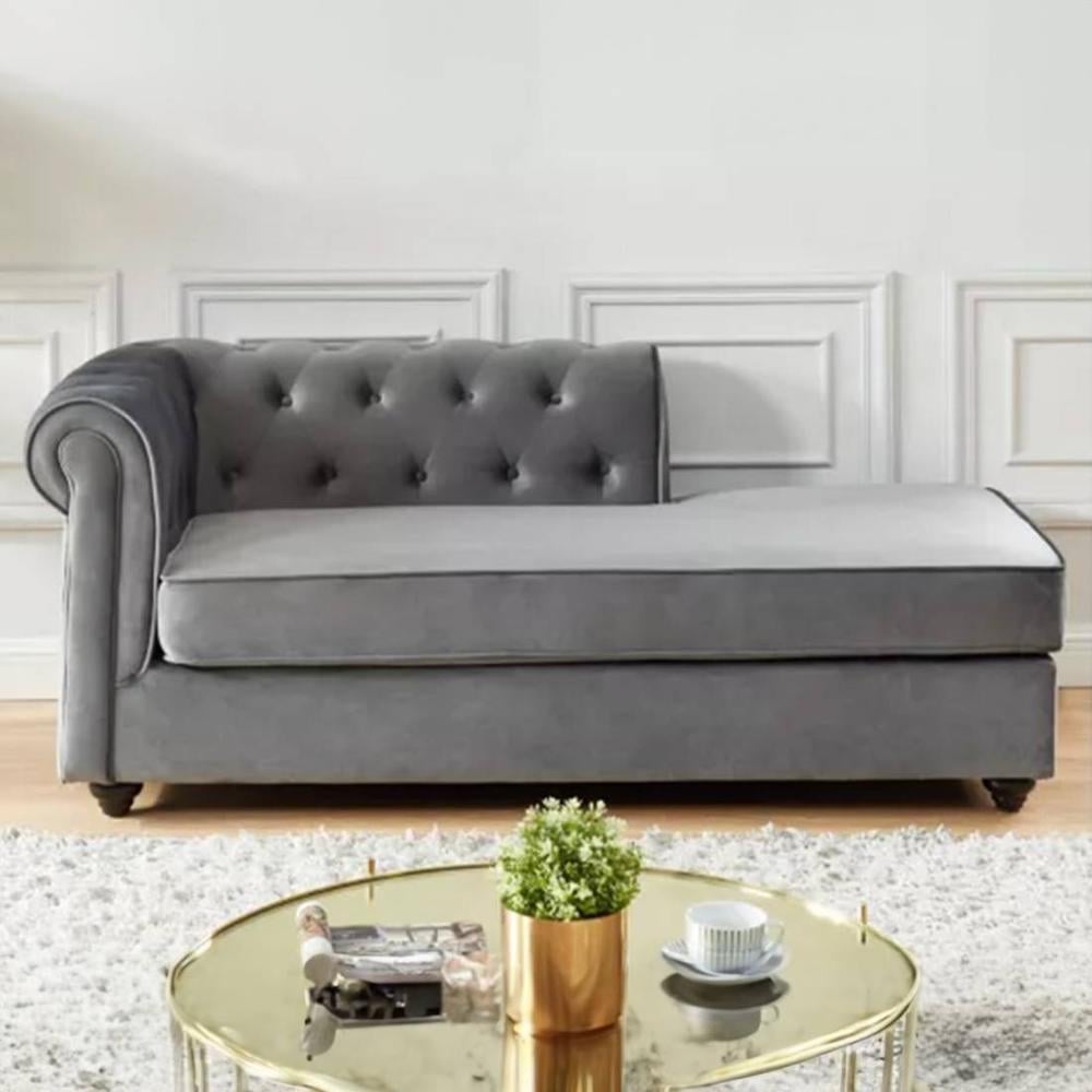 Ease Velvet Chaise Launger in Grey Colour