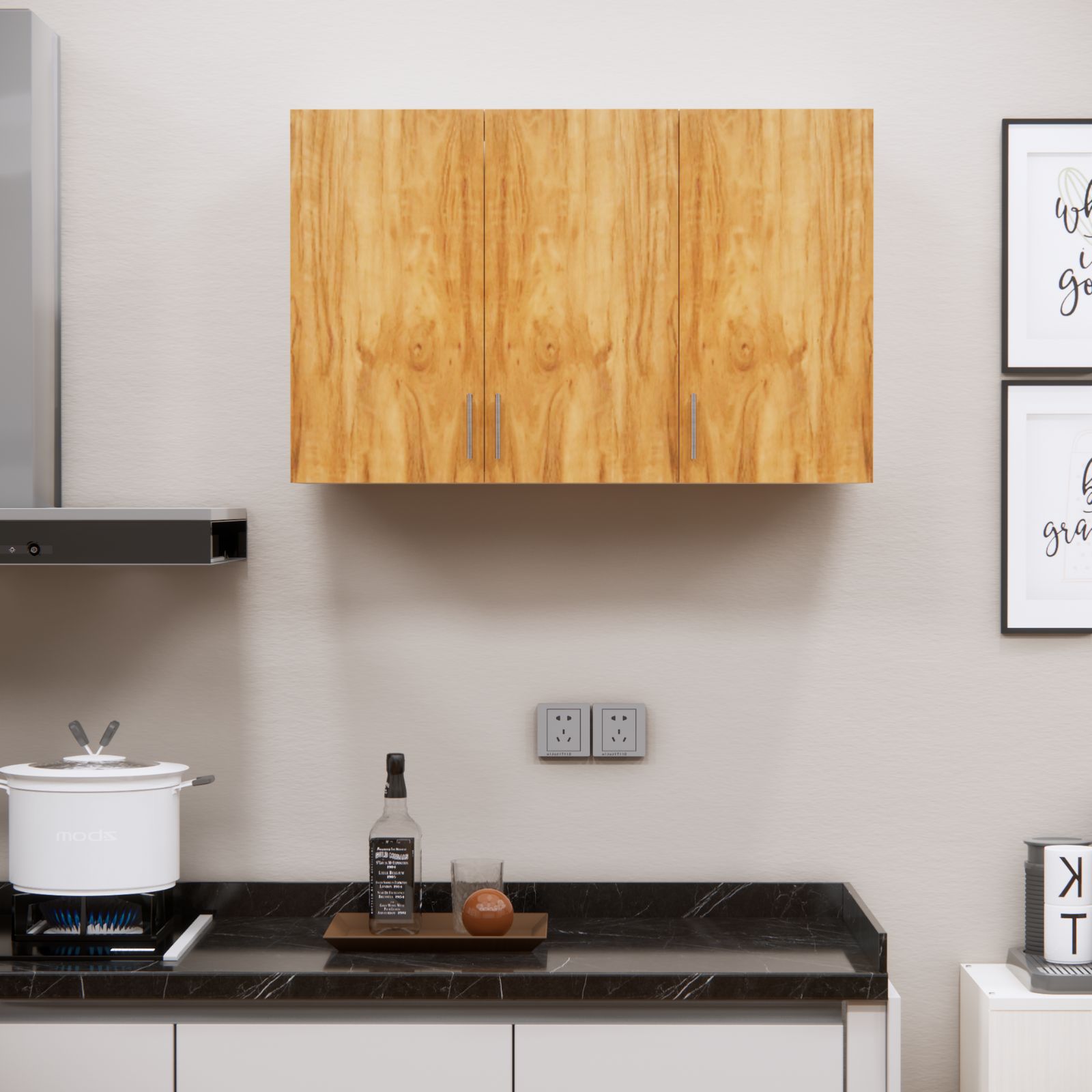 3 Doors Modular Wall Mounted Kitchen Cabinet With Adjustable Shelf In Highland Pine Finish - Speciality Panels