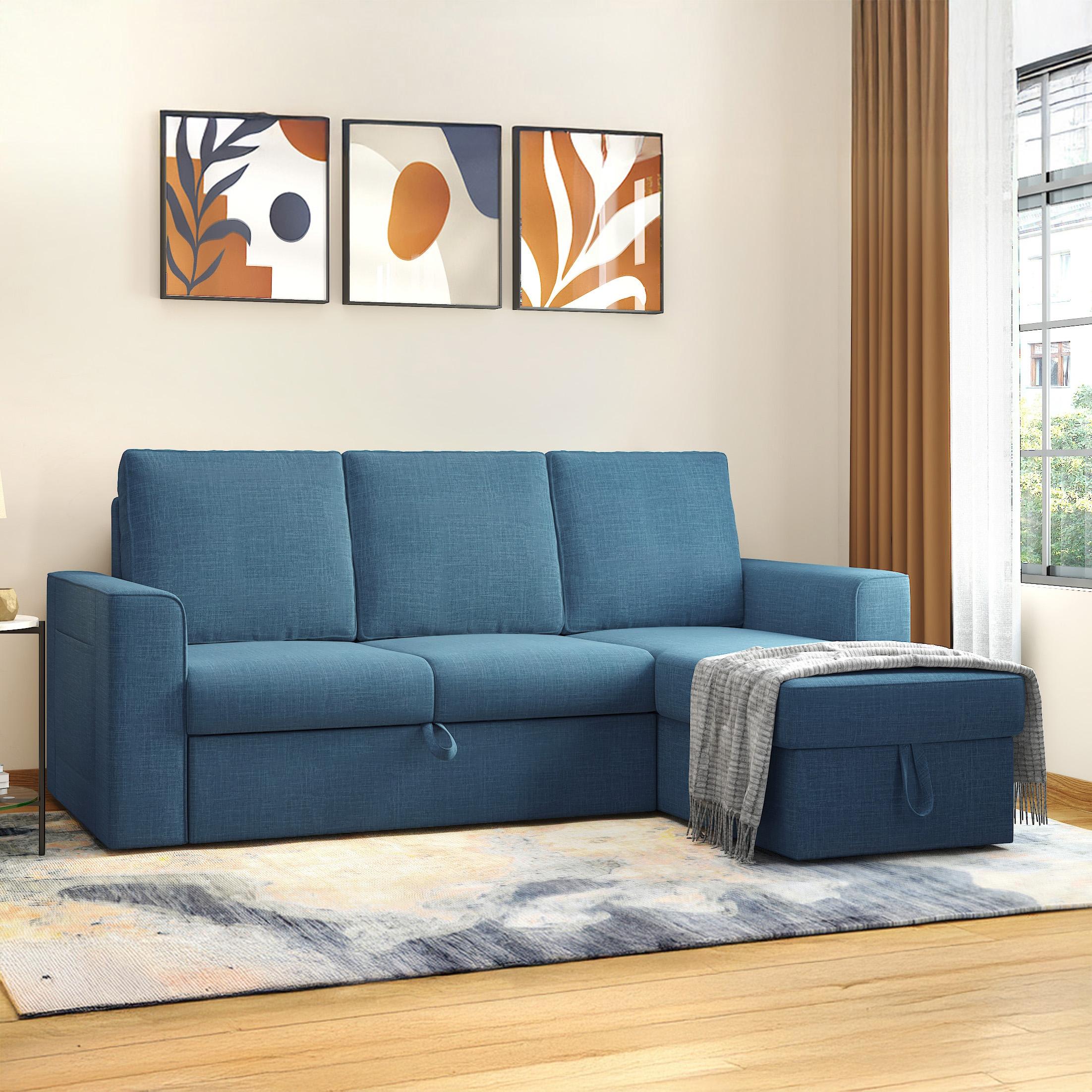 Kowloon Sectional Sofa Cum Bed with Storage Colour in Colonial Blue