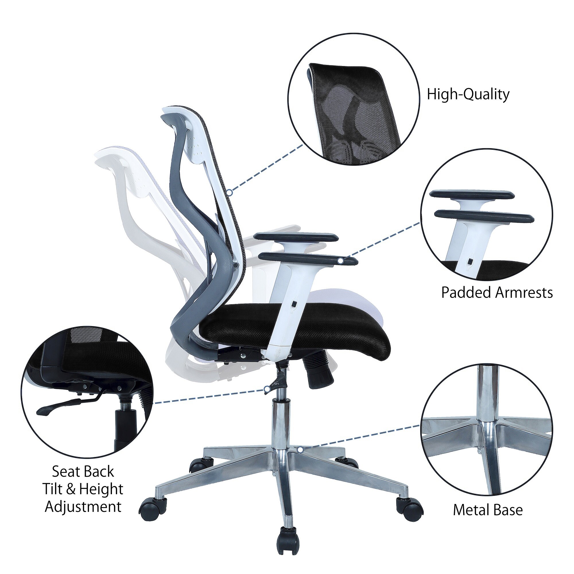 Wiwngas Mid Back Ergonomic Chair in Black Colour