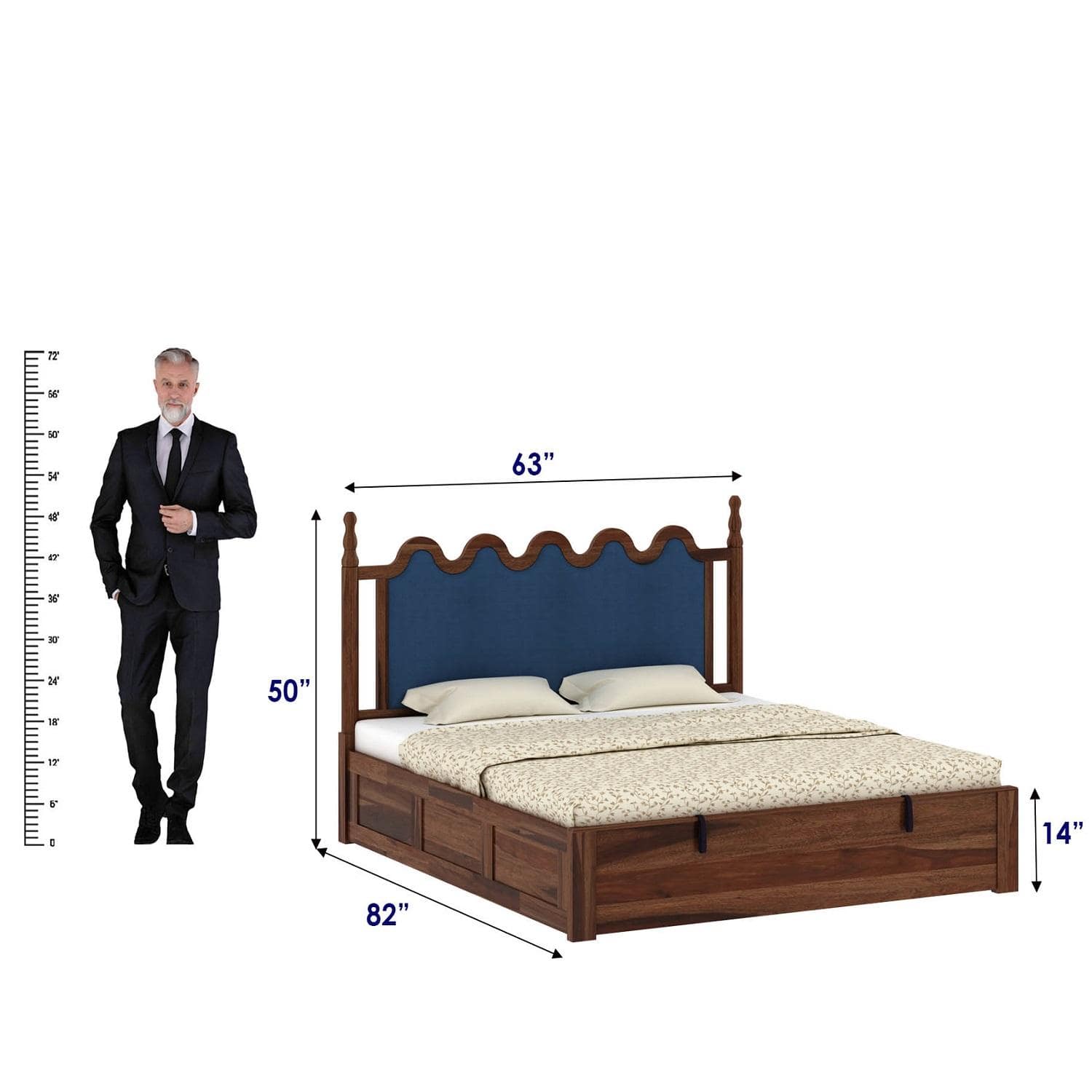 Tavora Sheesham Wood Queen Size Bed With Hydraulic Storage In Provincial Teak Finish