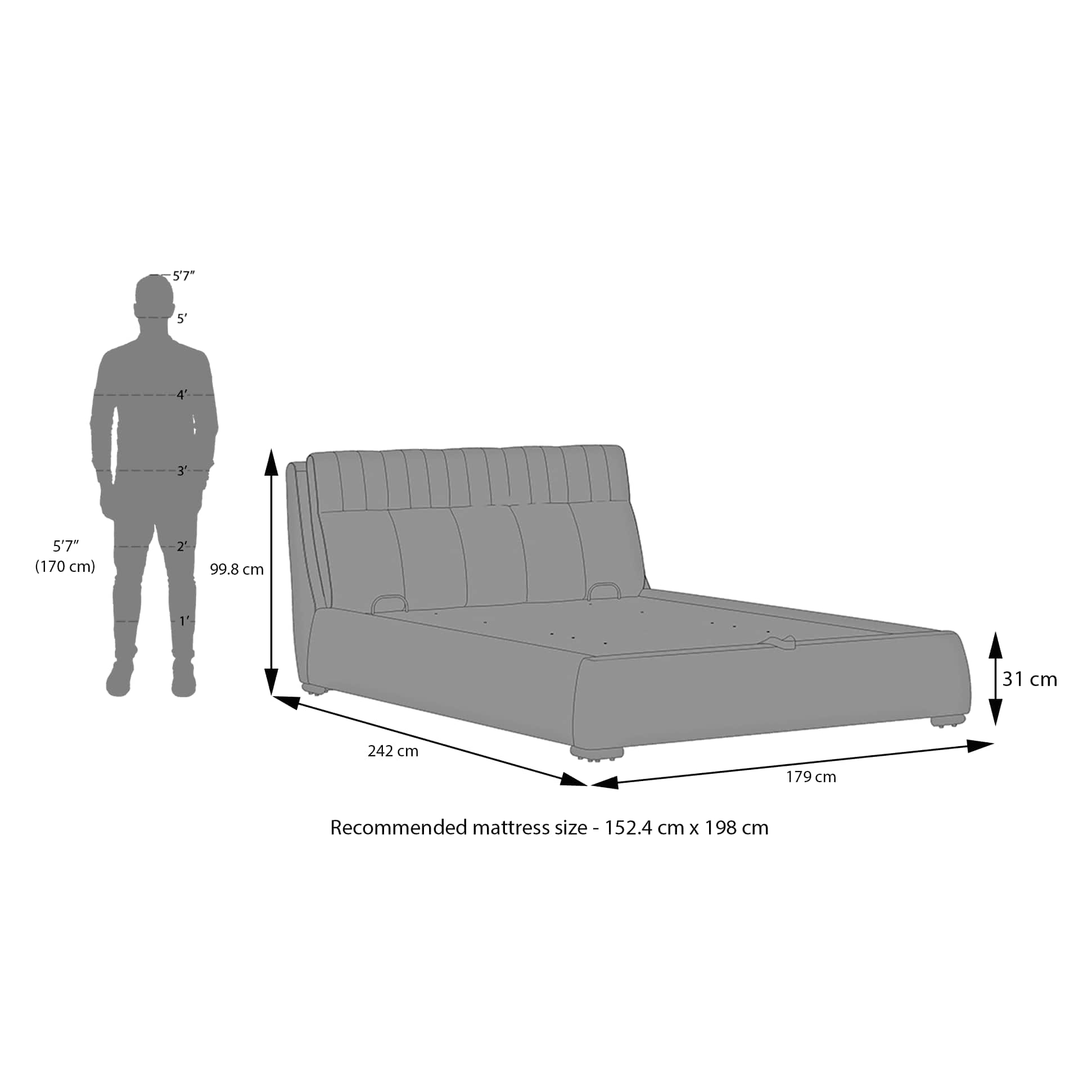 Stanhope Upholstered Hydraulic Storage Queen Size Bed In Shitake Beige Premium Chenille
