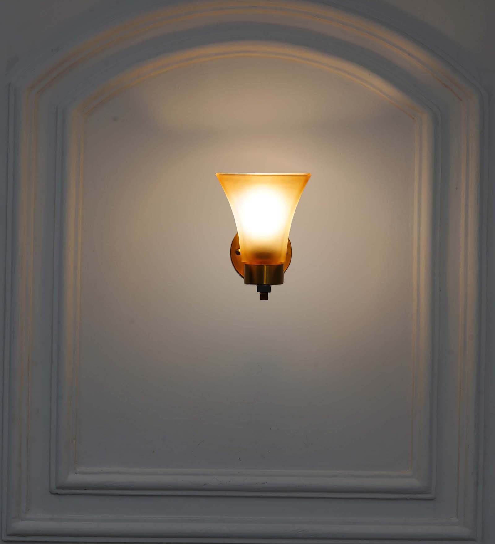 Sutton Single Light Wall Fitting In Brass And Black  Finish Metal With White Glass