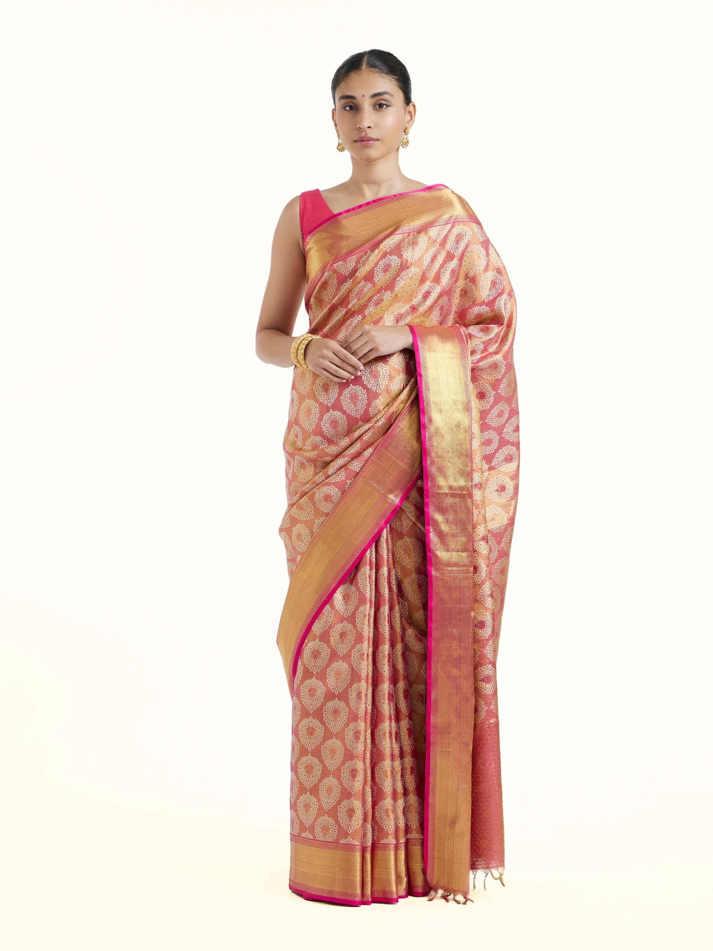 Front view of the Red Silk Kancheepuram Saree