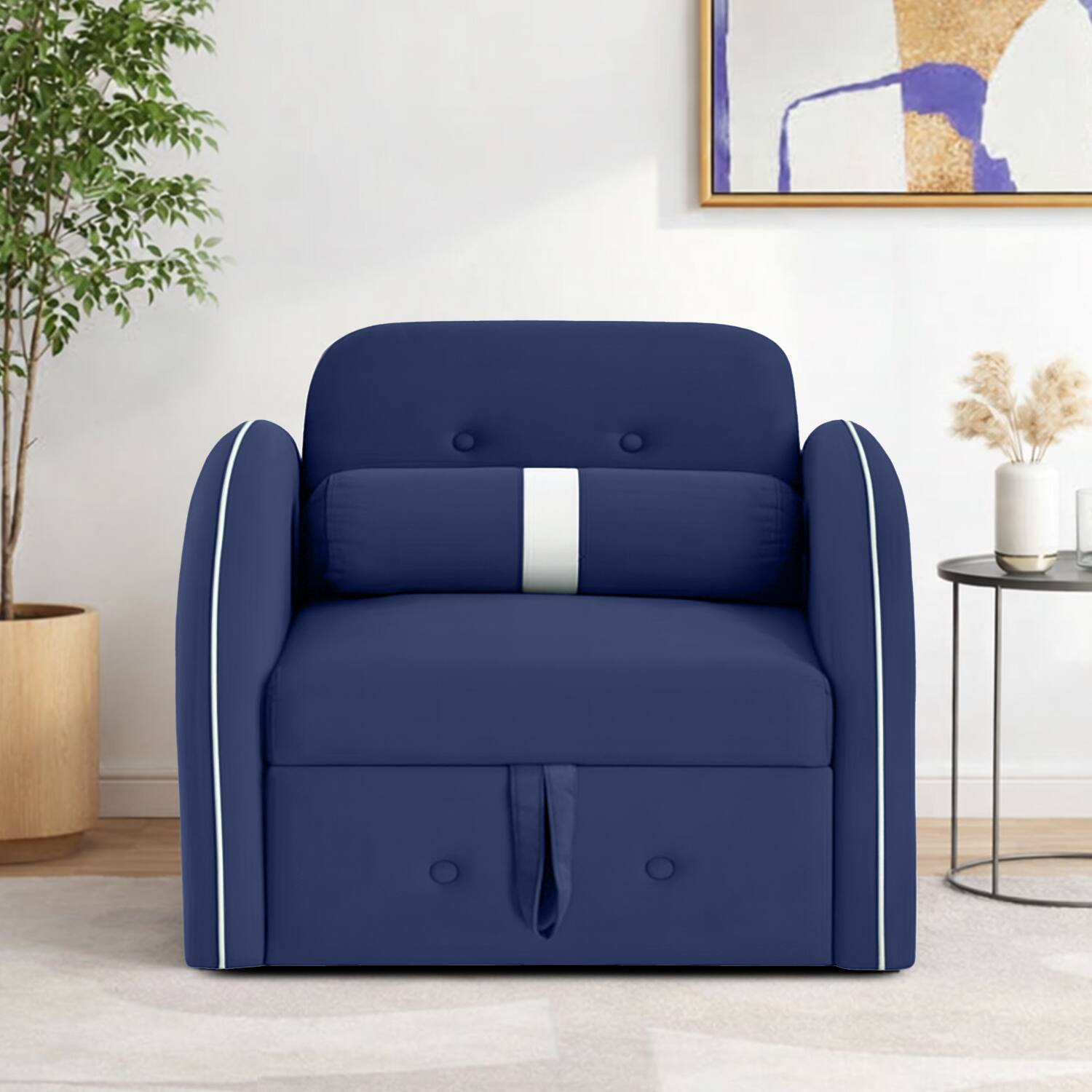 Jayen 1 Seater Pull Out Sofa cum Bed  in Navy Blue Colour - Home Lifestylez