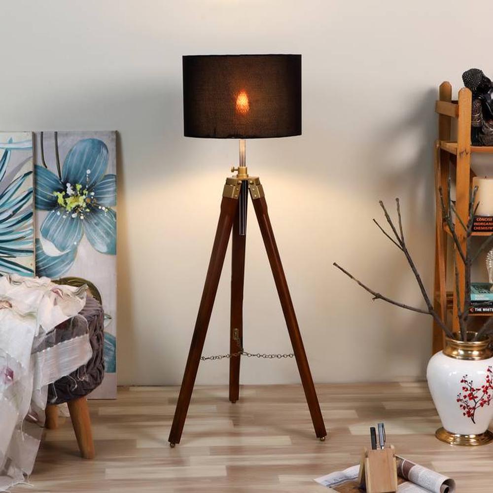Poppy Black Cotton Floor Lamp with Metal