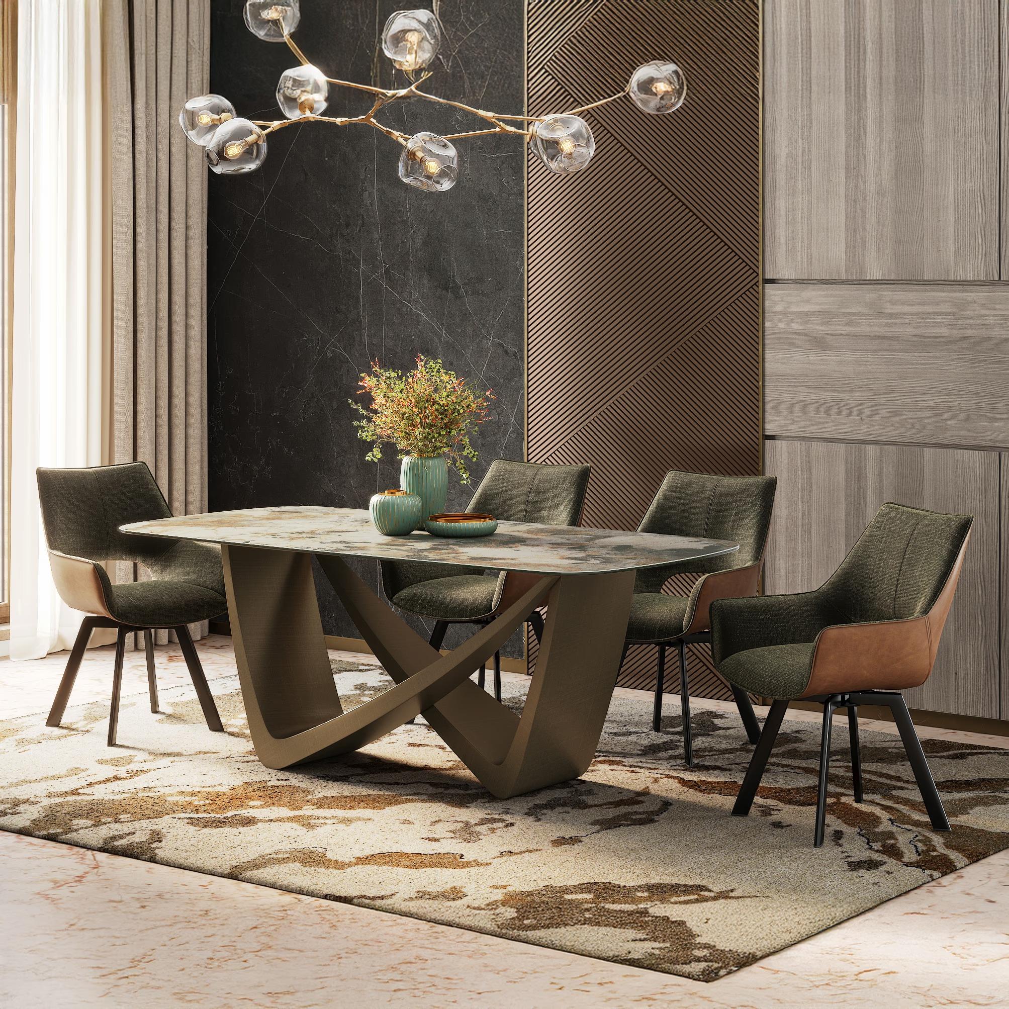 Casey Swivel Dining Chair In Olive And Tan Colour Set Of 2