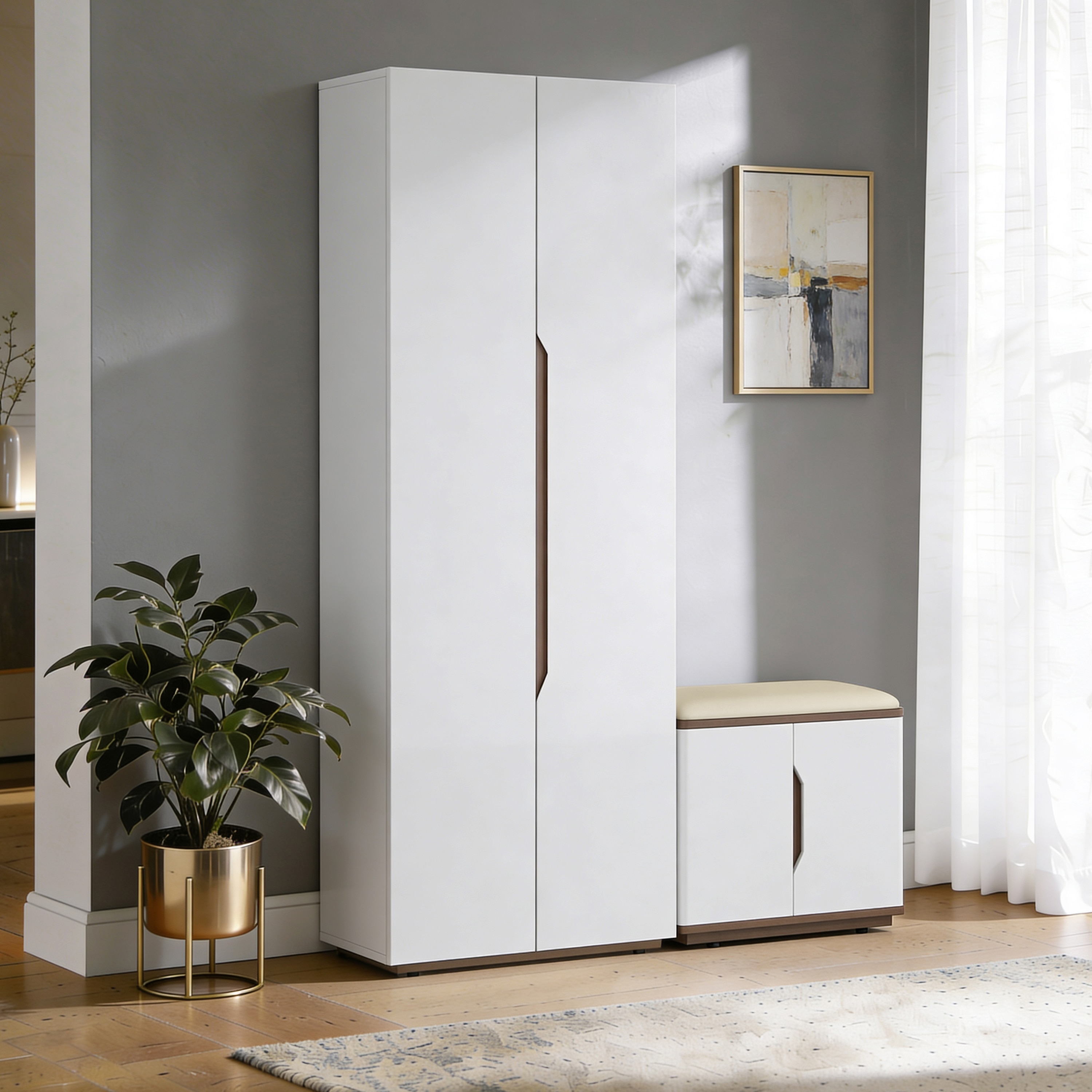 Baltoro 20 Pair Shoe Rack with Seating in White Finish