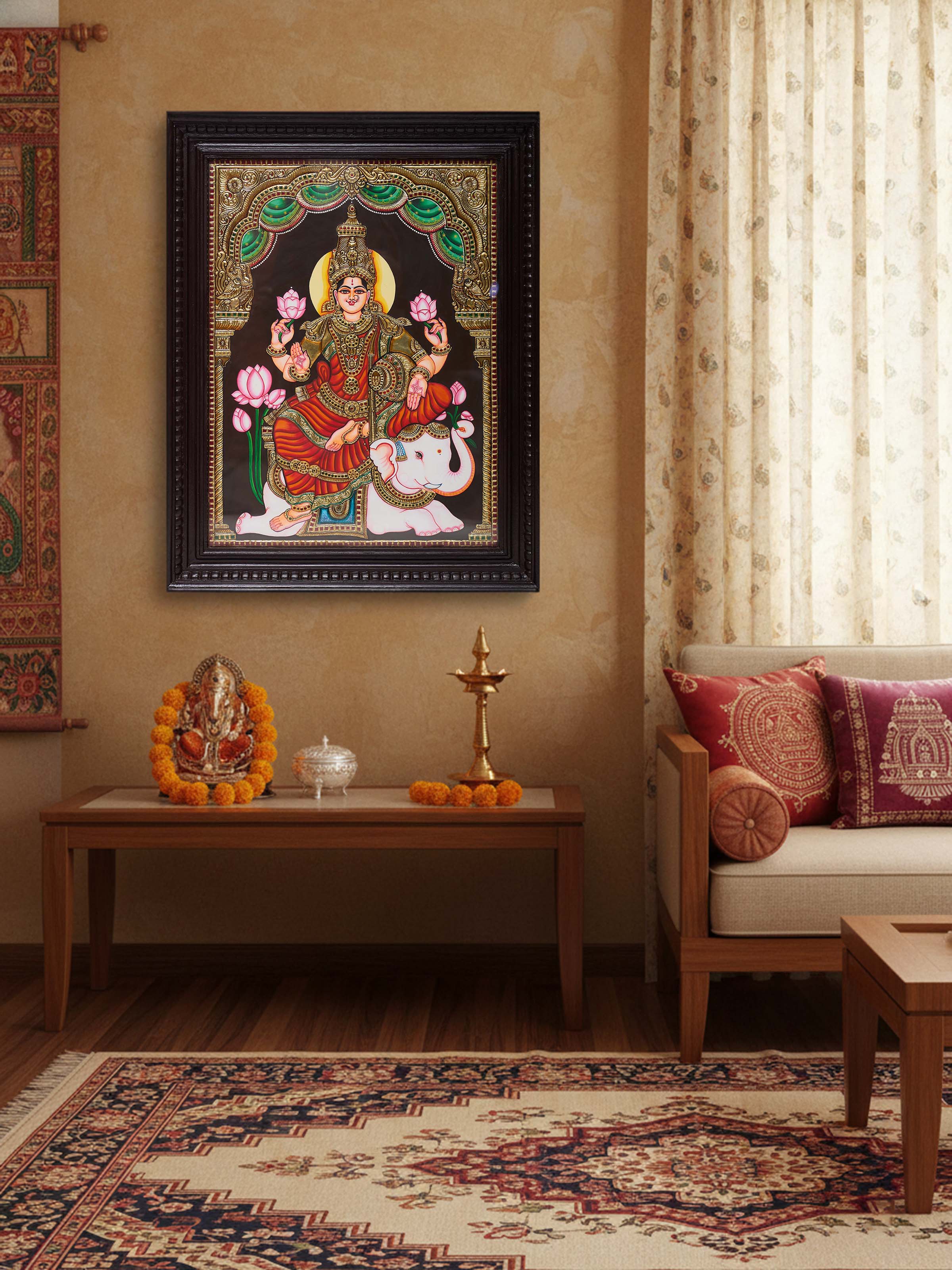 Lakshmi on Elephant Thanjavur Painting
