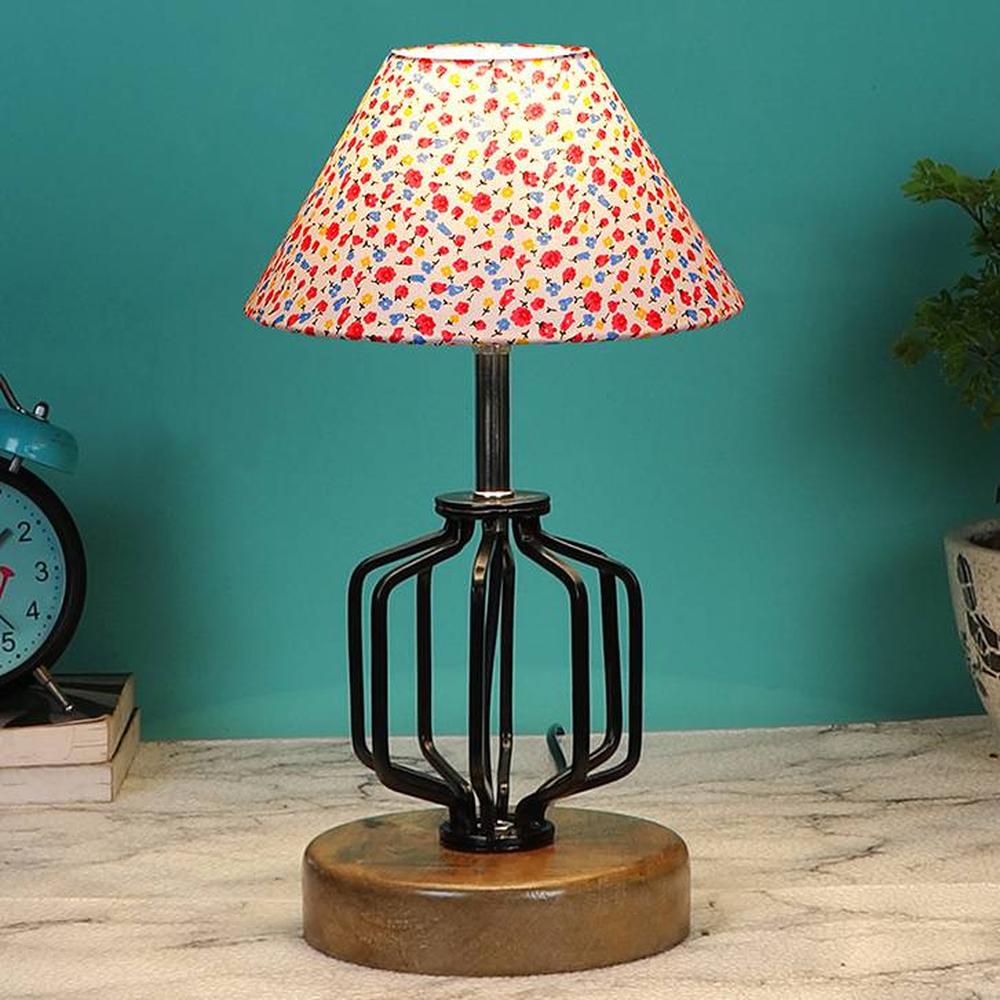 Lainey Multicolor cotton Table lamp with Wood & Iron Base