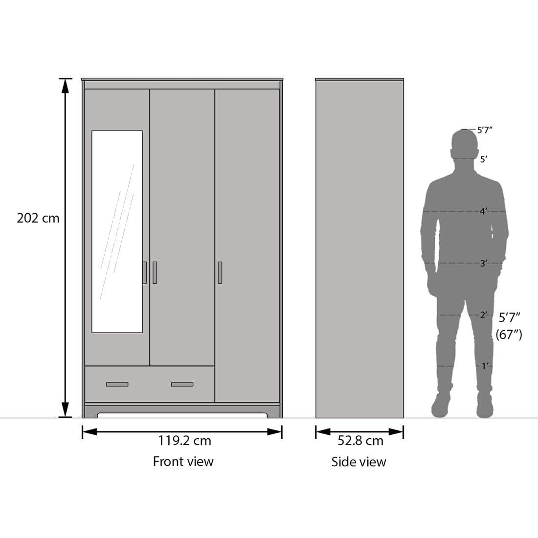 Miller Engineered Wood 3 Door Wardrobe With Mirror in Two Tone Finish