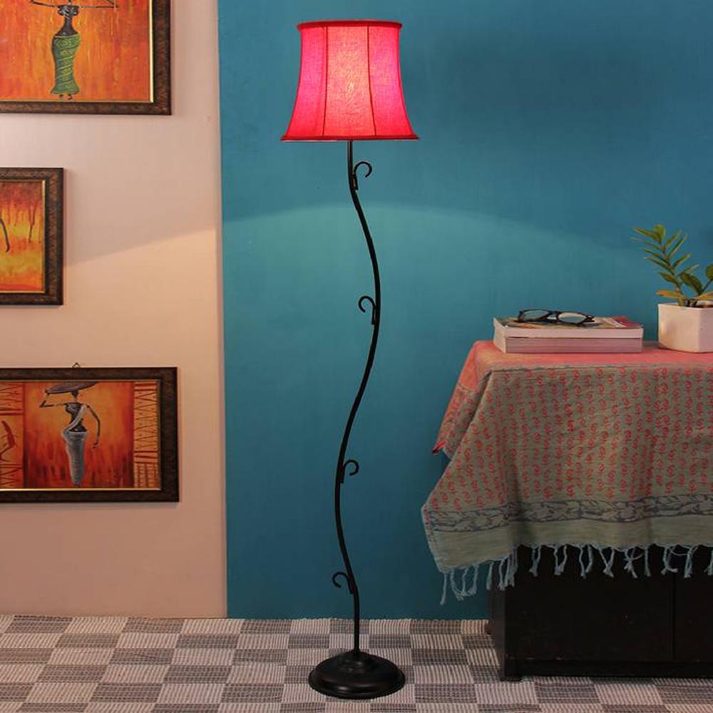 Ella Red Fabric Floor Lamp with Black Iron Base