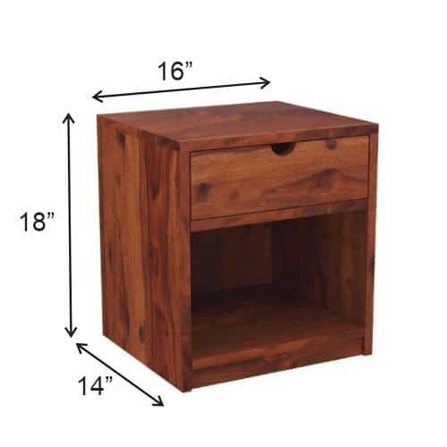Cedar Solid Wood Bedside Table in Teak Finish