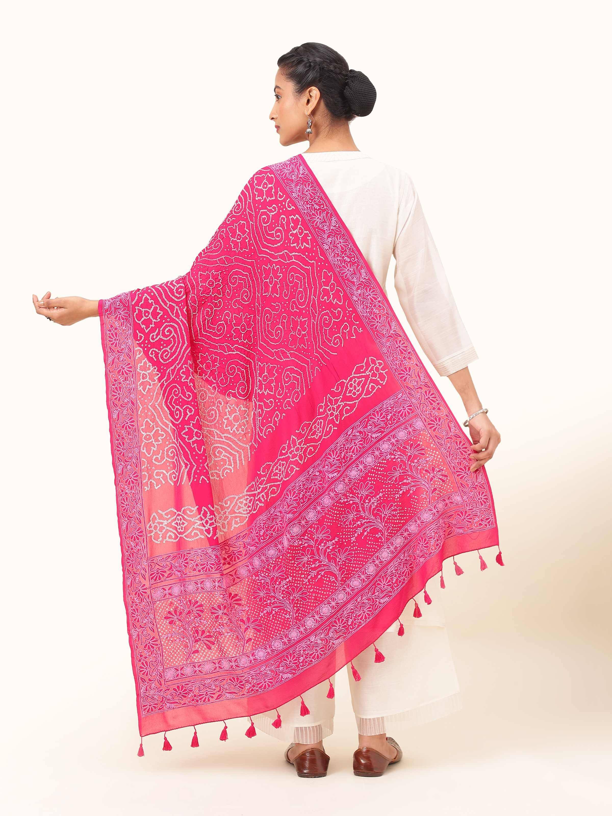 Pink Georgette Bandhani Tie & Dye Dupatta