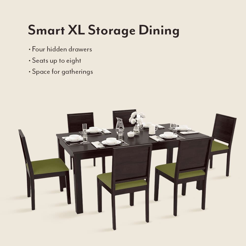 Arabia Xl Storage- Oribi 6 Seater Dining Table Set (Colour- Avocado Green , Finish- Mahogany)