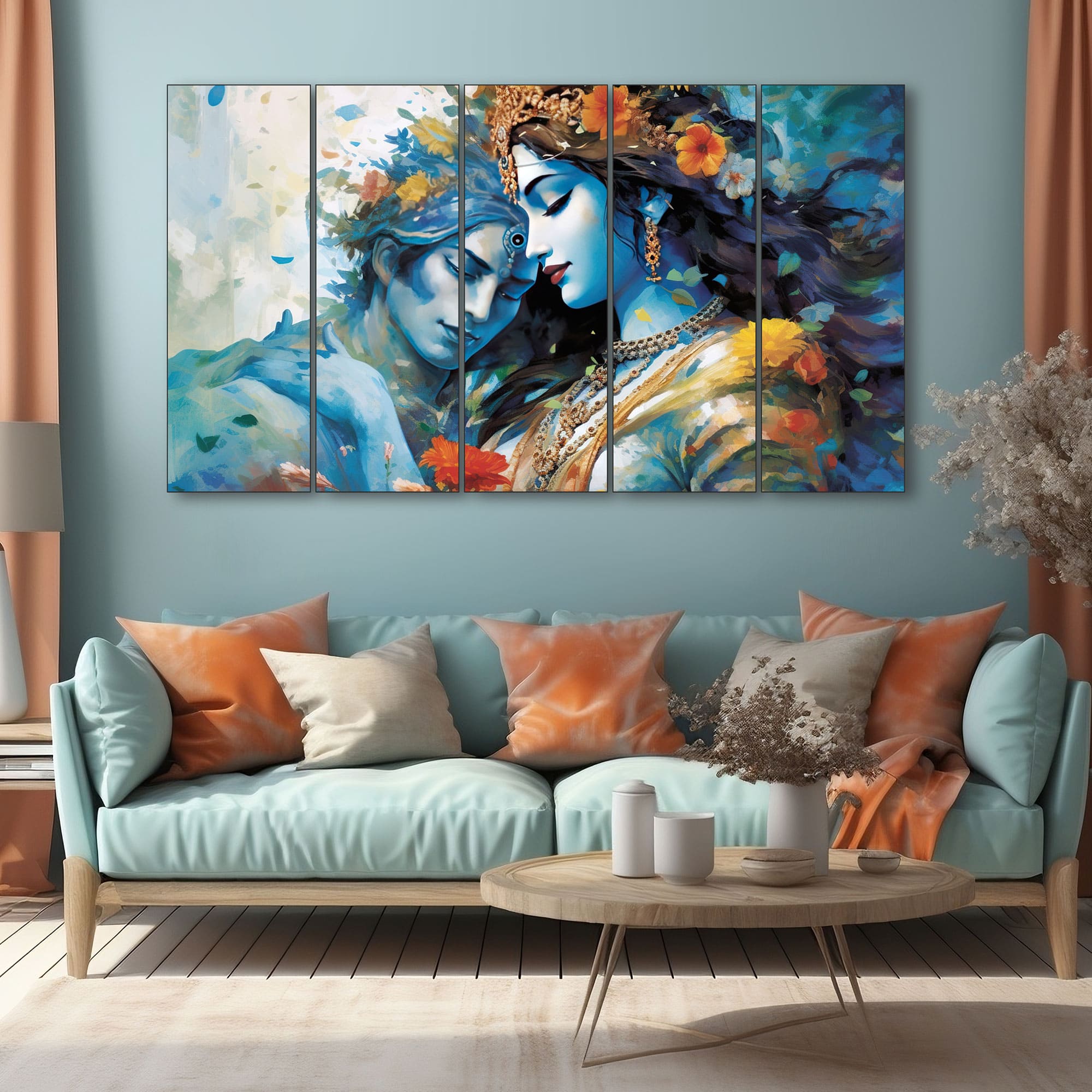 The Castle Decor Premium Radha Krishna Wall Art Wooden Framed Digital Painting 27x48 Inch (Style 3) - The Castle Decor
