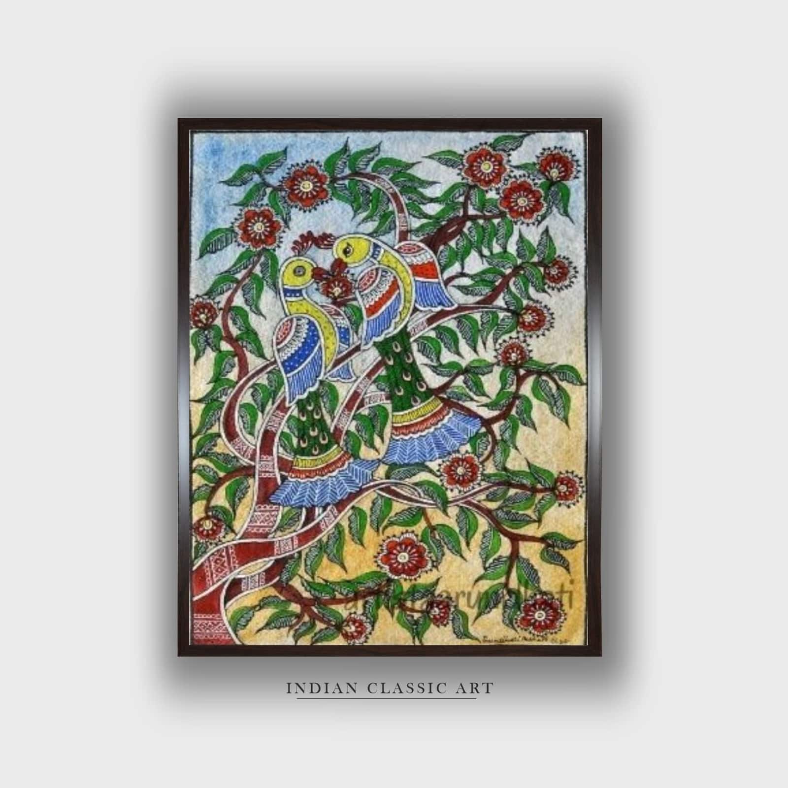 Madhubani Folk Canvas Wall Prints Canvas Wall Prints Set of 1 Multicolor Matte