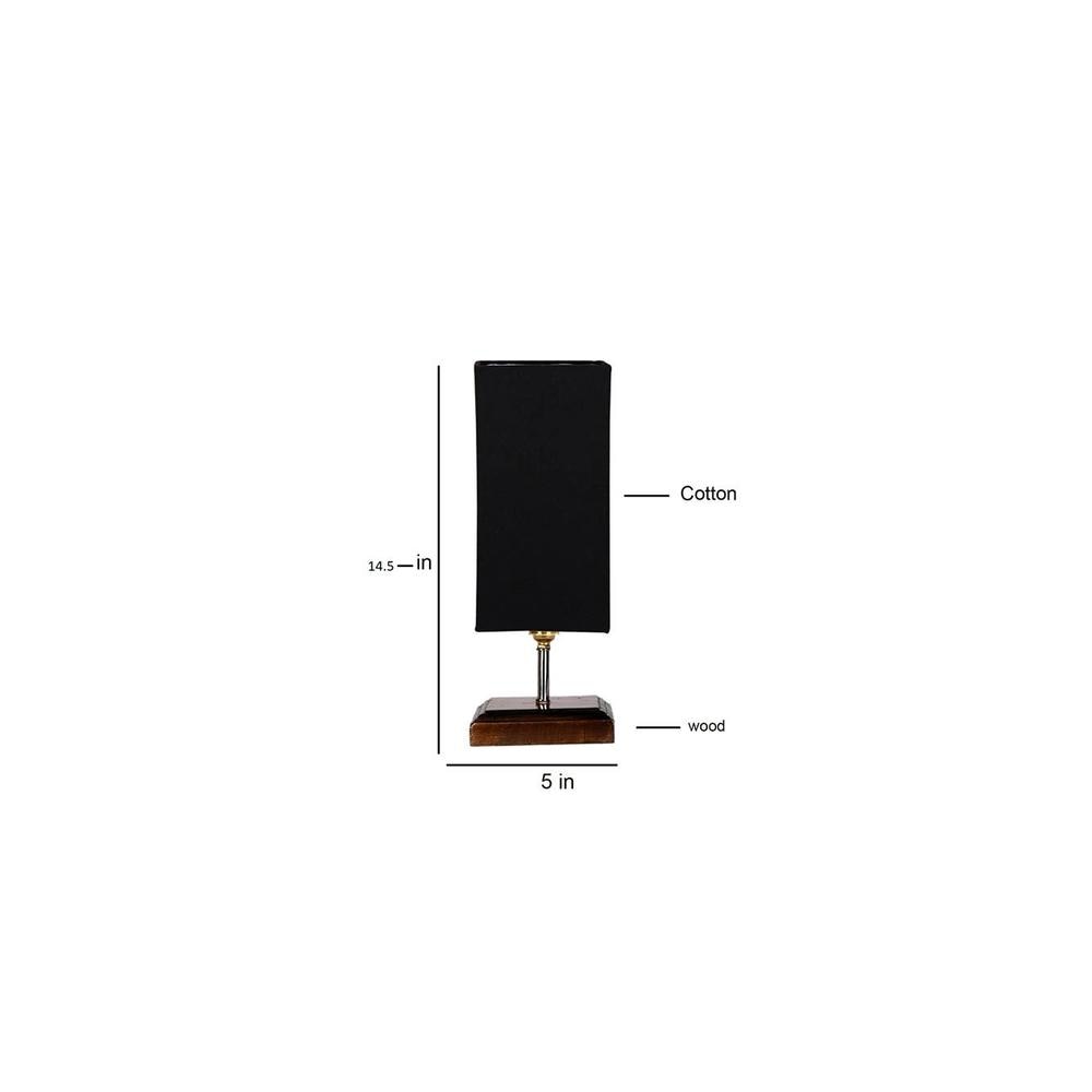 Ellery Black cotton table lamp with Square Brown Wood Base
